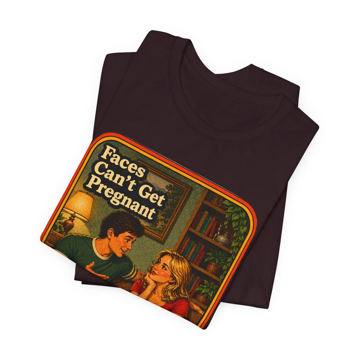 Faces Can't Get Pregnant Unisex Tee in Oxblood Black, view 3