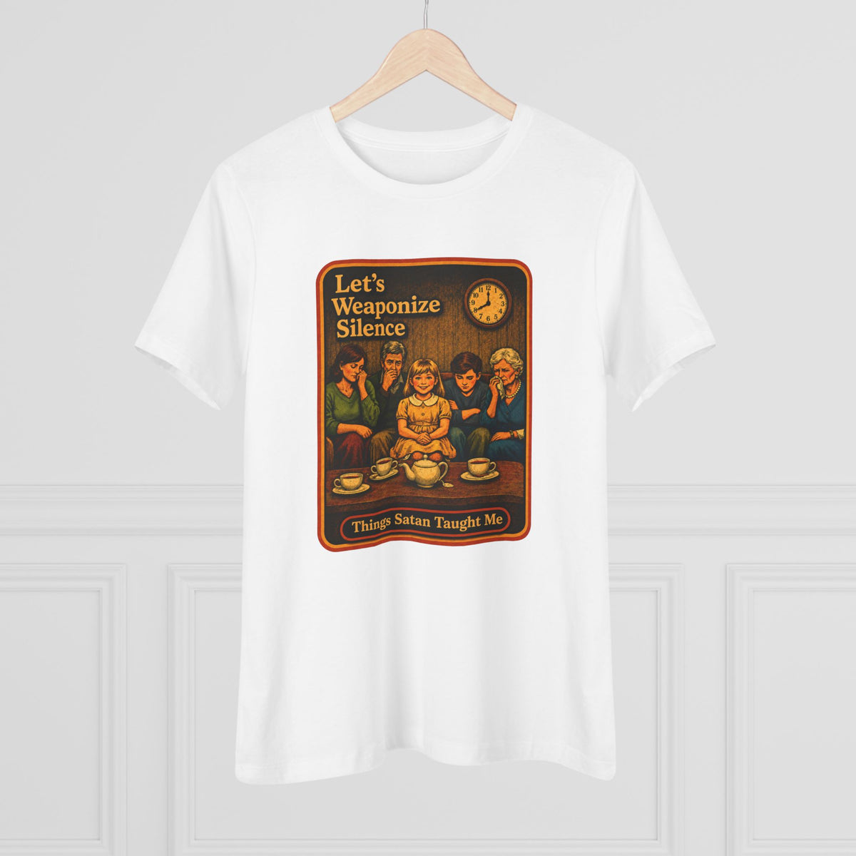 Let's Weaponize Silence Women's Tee in White, view 4