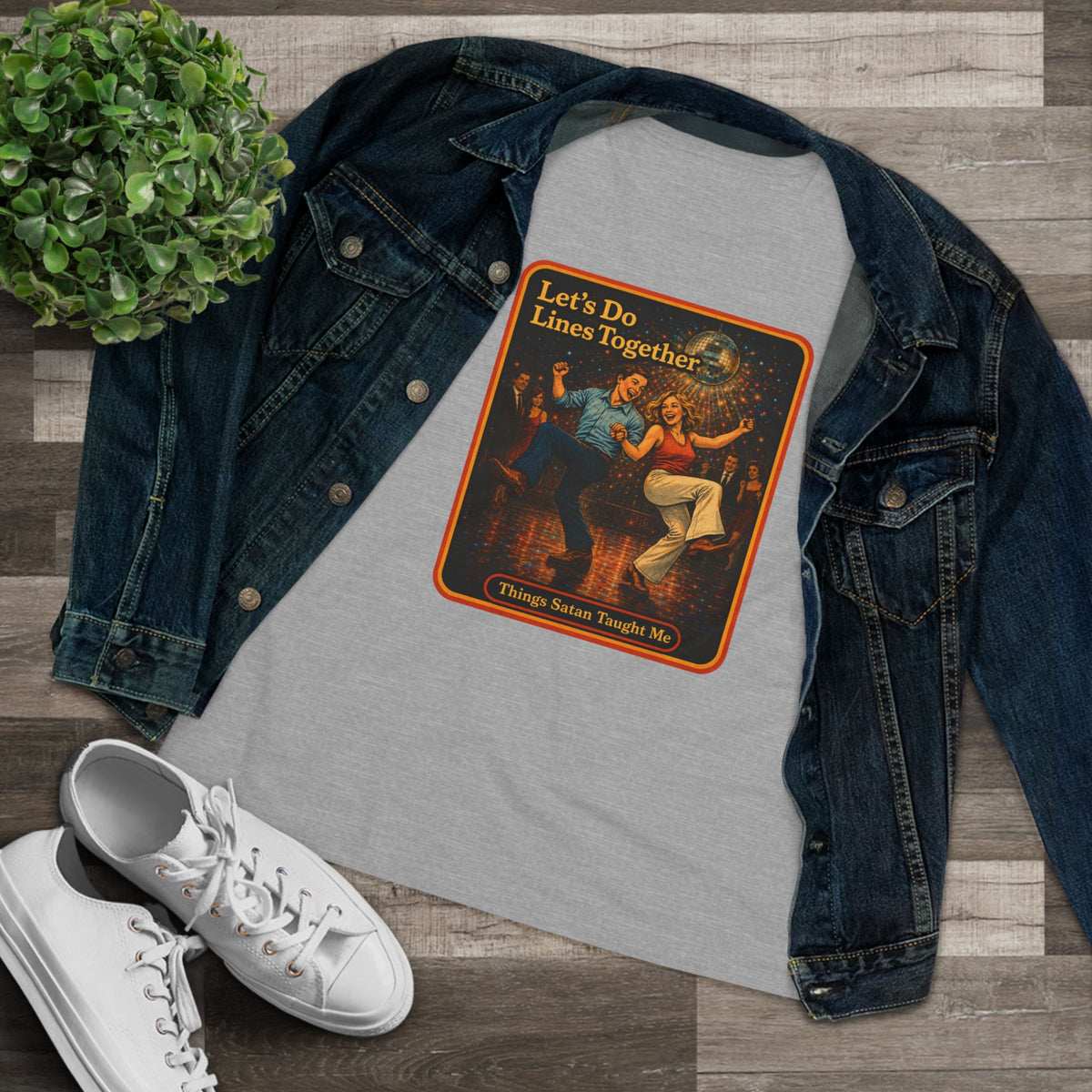 Let's Do Lines Together Women's Tee in Athletic Heather, view 3