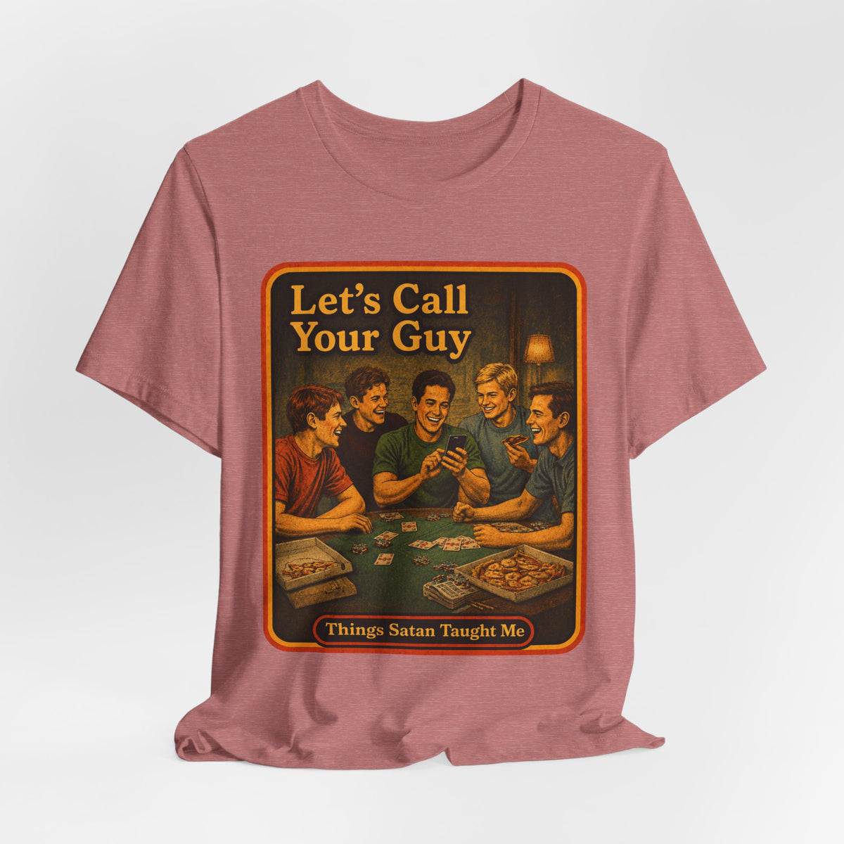 Let's Call Your Guy Unisex Tee in Heather Mauve, view 4