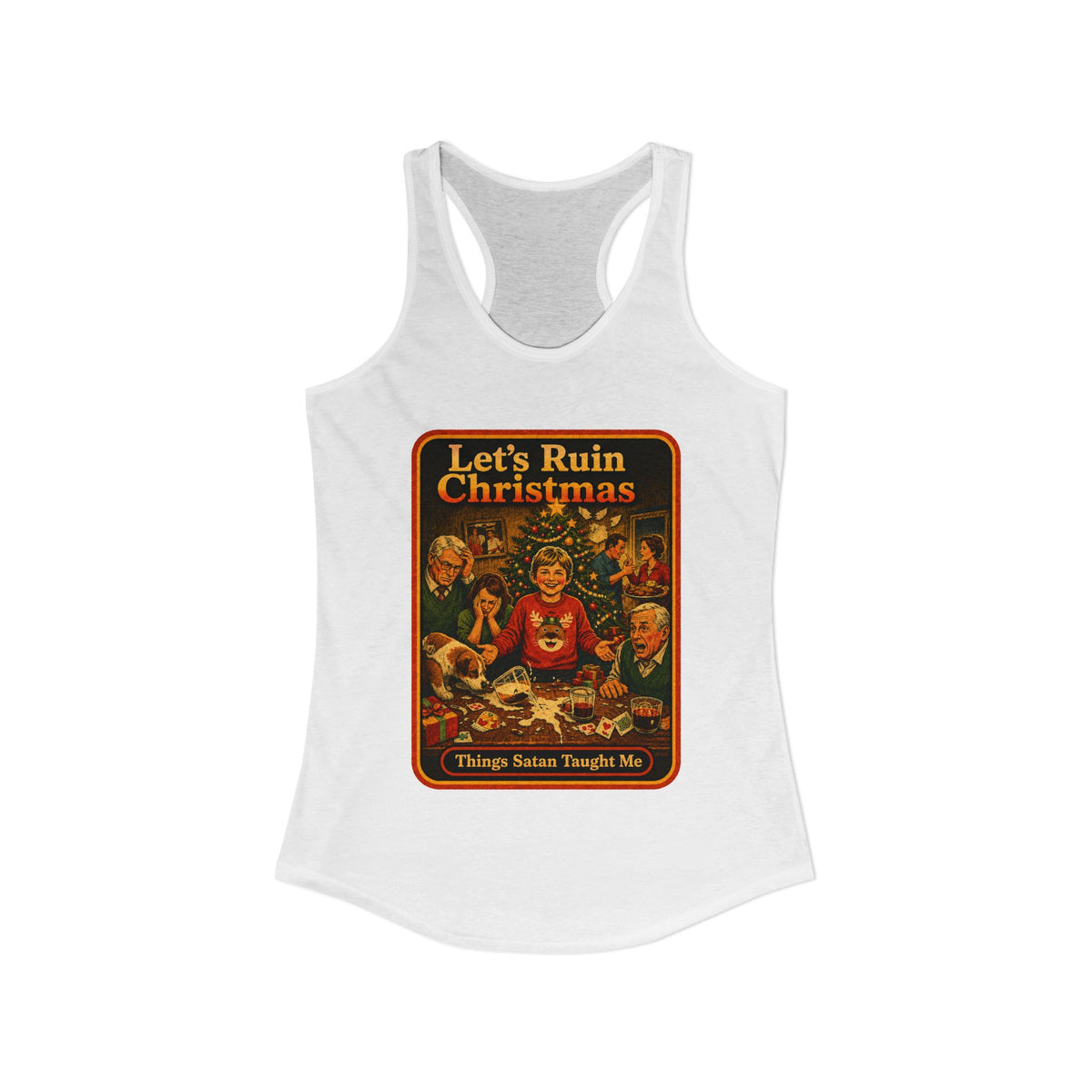 Let's Ruin Christmas Racerback Tank in White, view 2