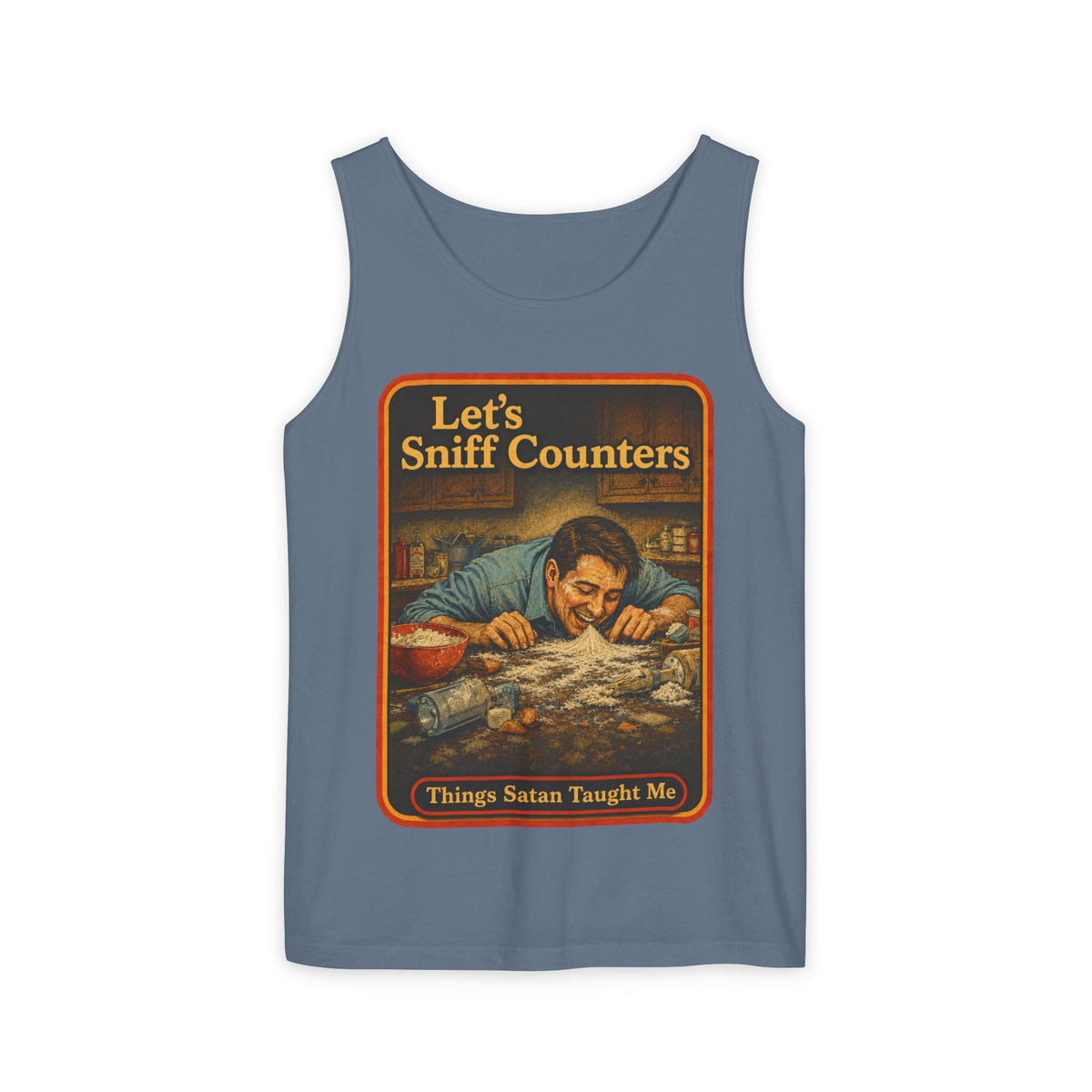 Let's Sniff Counters Wife Beater in Blue Jean, front