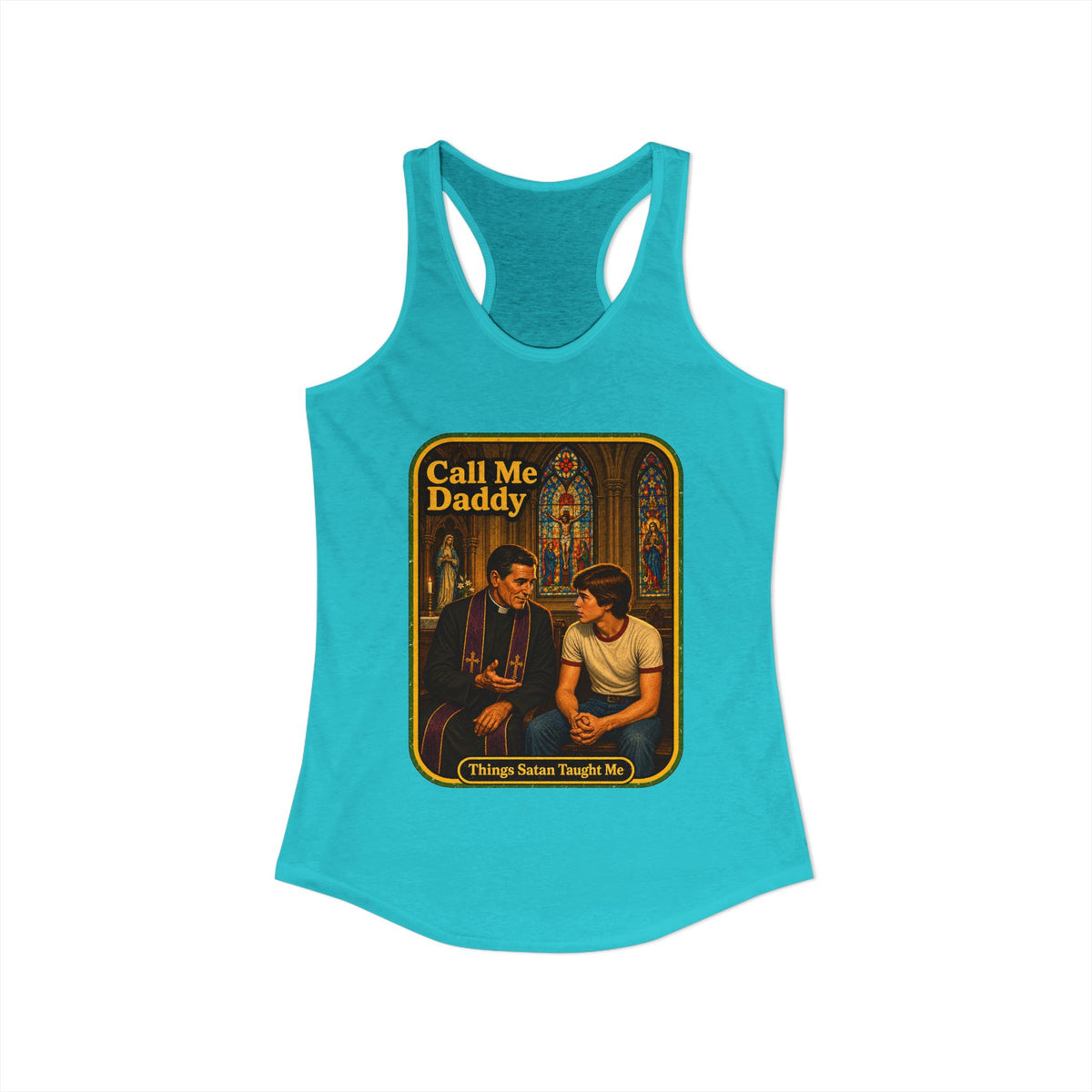 Call Me Daddy Racerback Tank in Tahiti Blue, view 2
