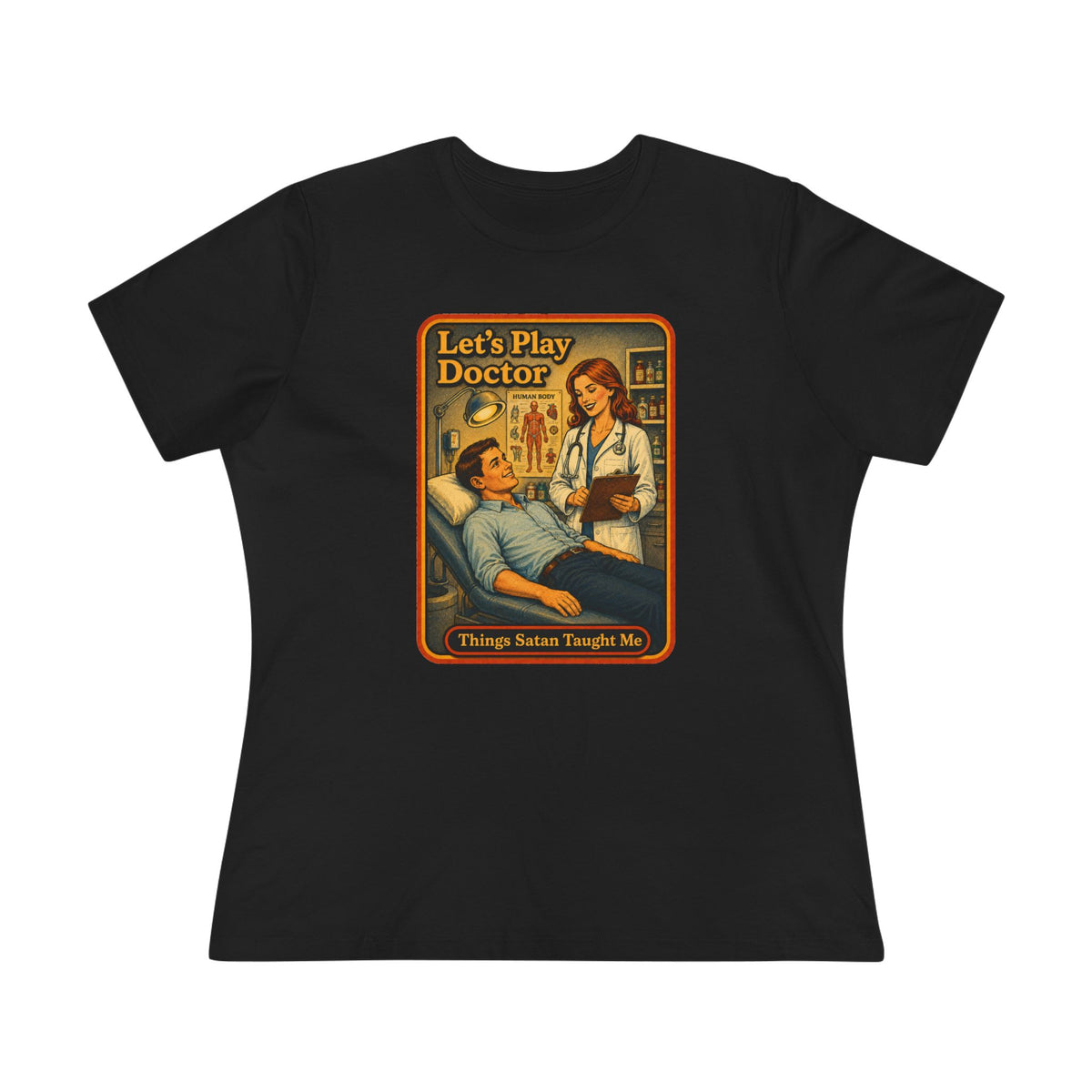 Let's Play Doctor Women's Tee in Black, front