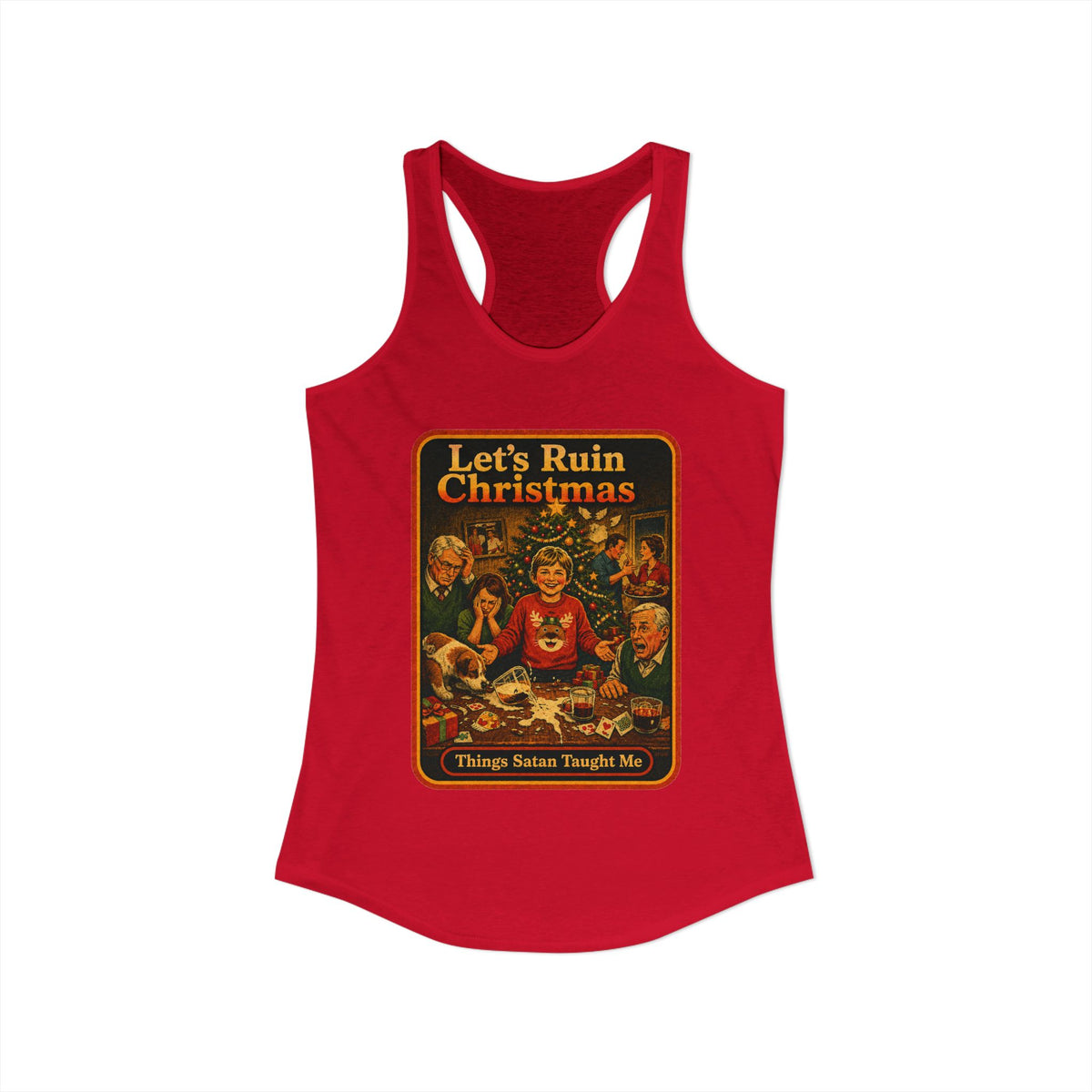 Let's Ruin Christmas Racerback Tank in Red, view 2