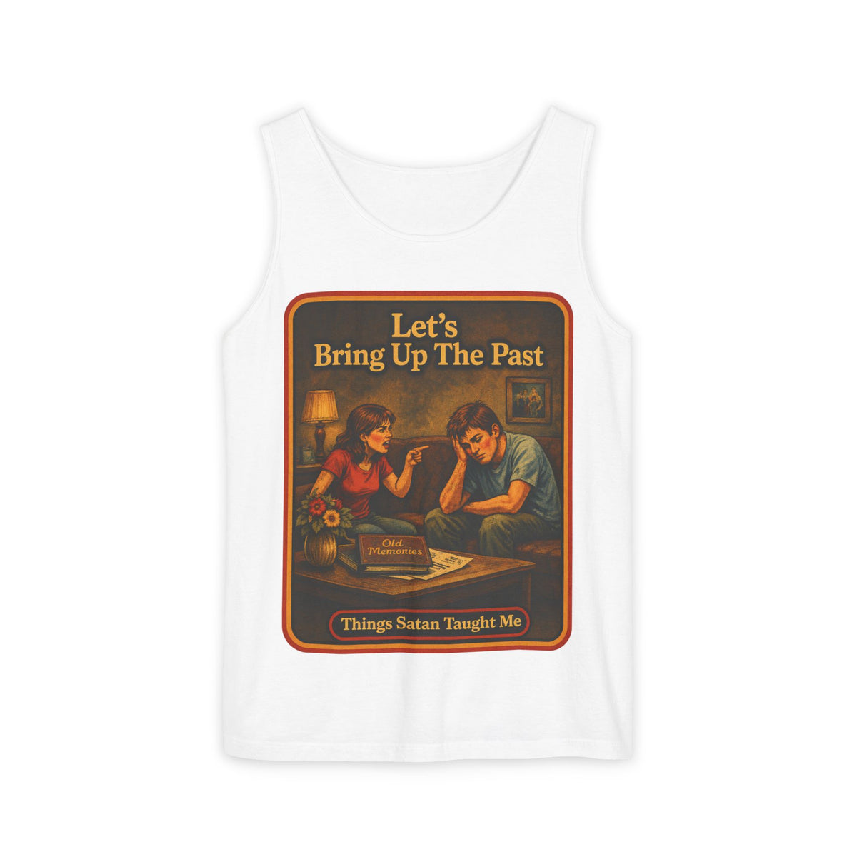 Let's Bring Up The Past Wife Beater in White, front