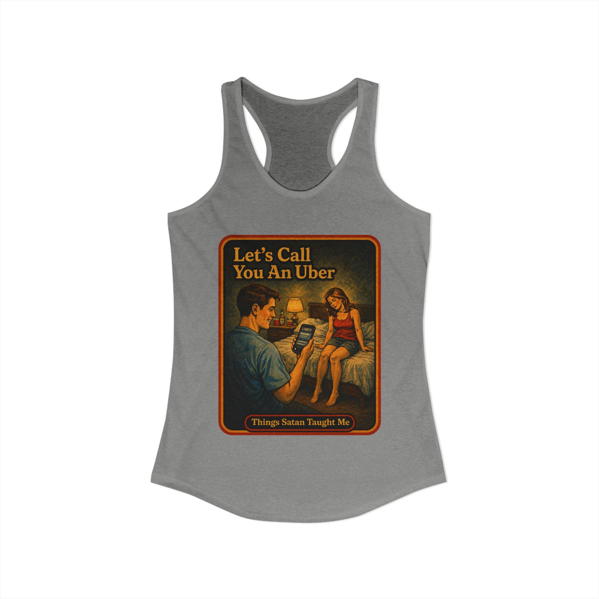 Let's Call You An Uber Racerback Tank in Heather Grey, view 2
