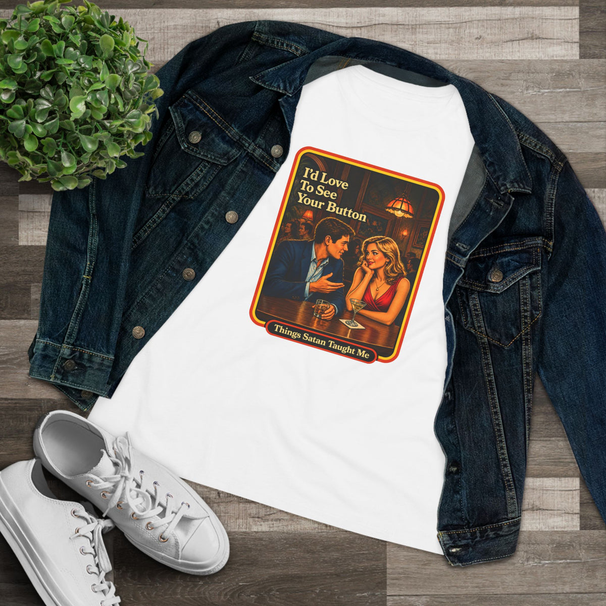 I'd Love To See Your Button Women's Tee in White, view 3