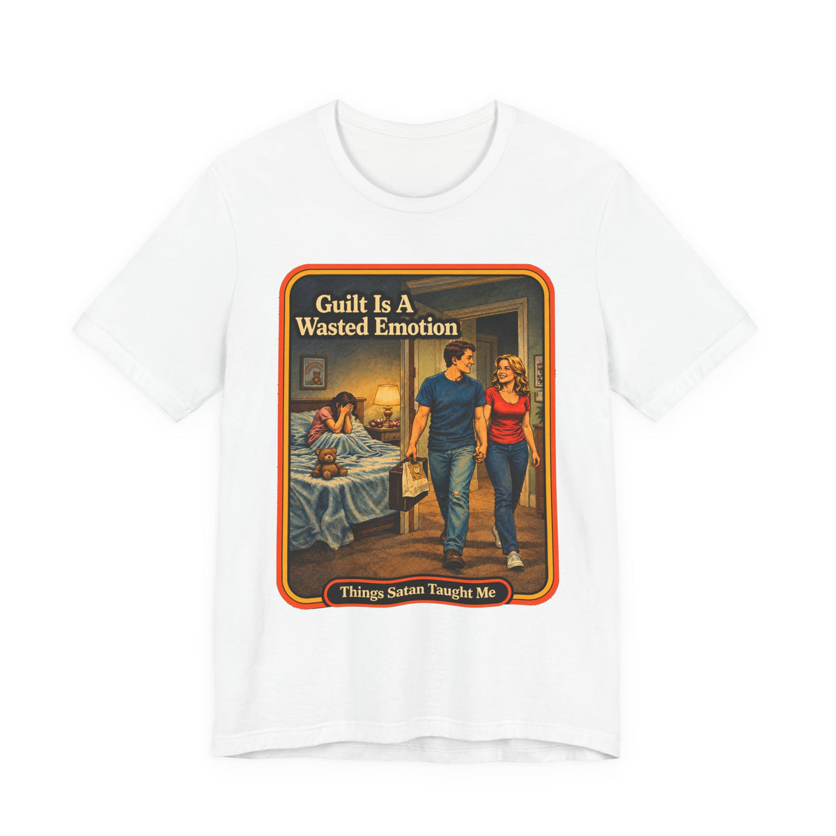 Guilt Is A Wasted Emotion Unisex Tee in White, front