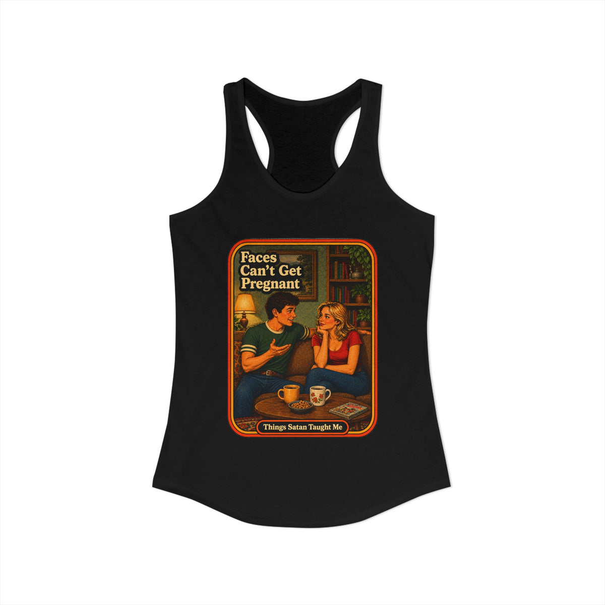 Faces Can't Get Pregnant Racerback Tank in Black, view 2