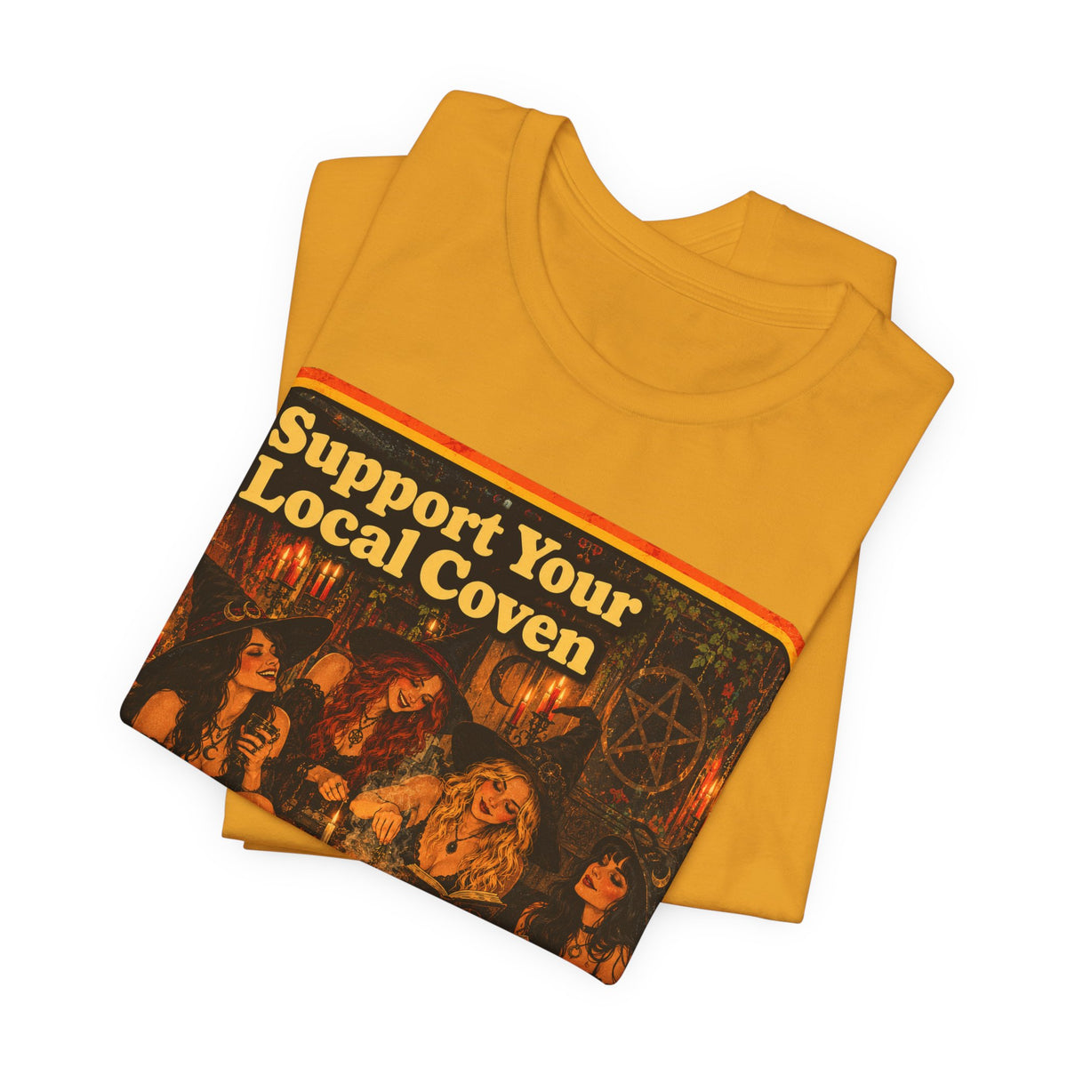 Support Your Local Coven Unisex Tee in Mustard, view 3
