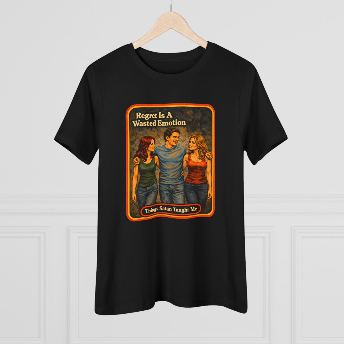 Regret Is A Wasted Emotion Women's Tee in Black, view 4