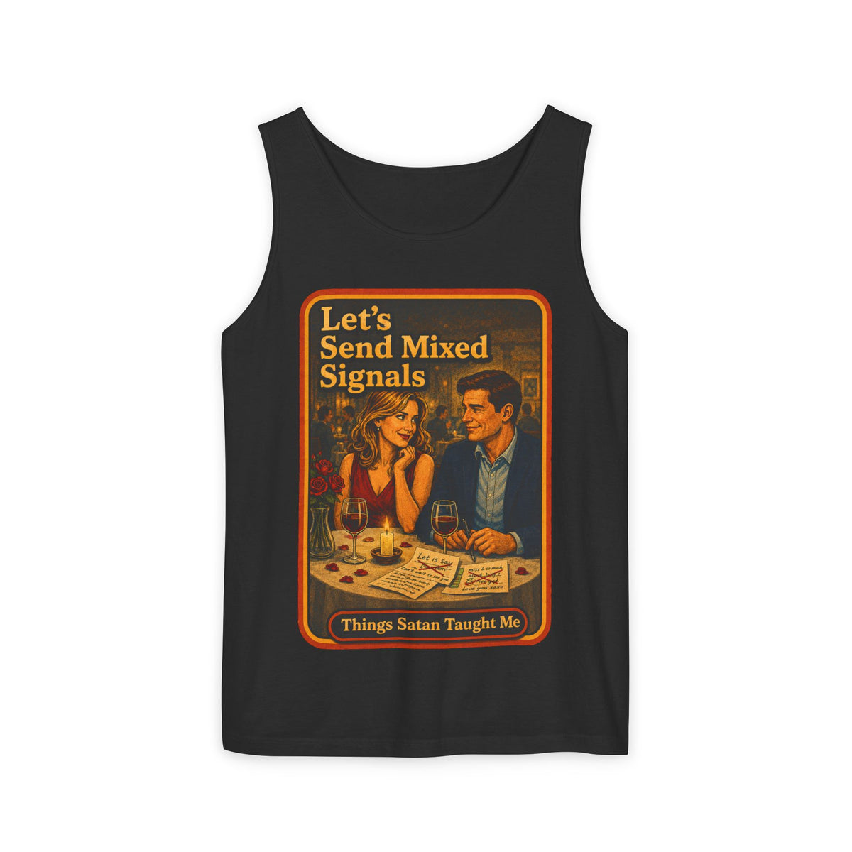 Let's Send Mixed Signals Wife Beater in Black, front