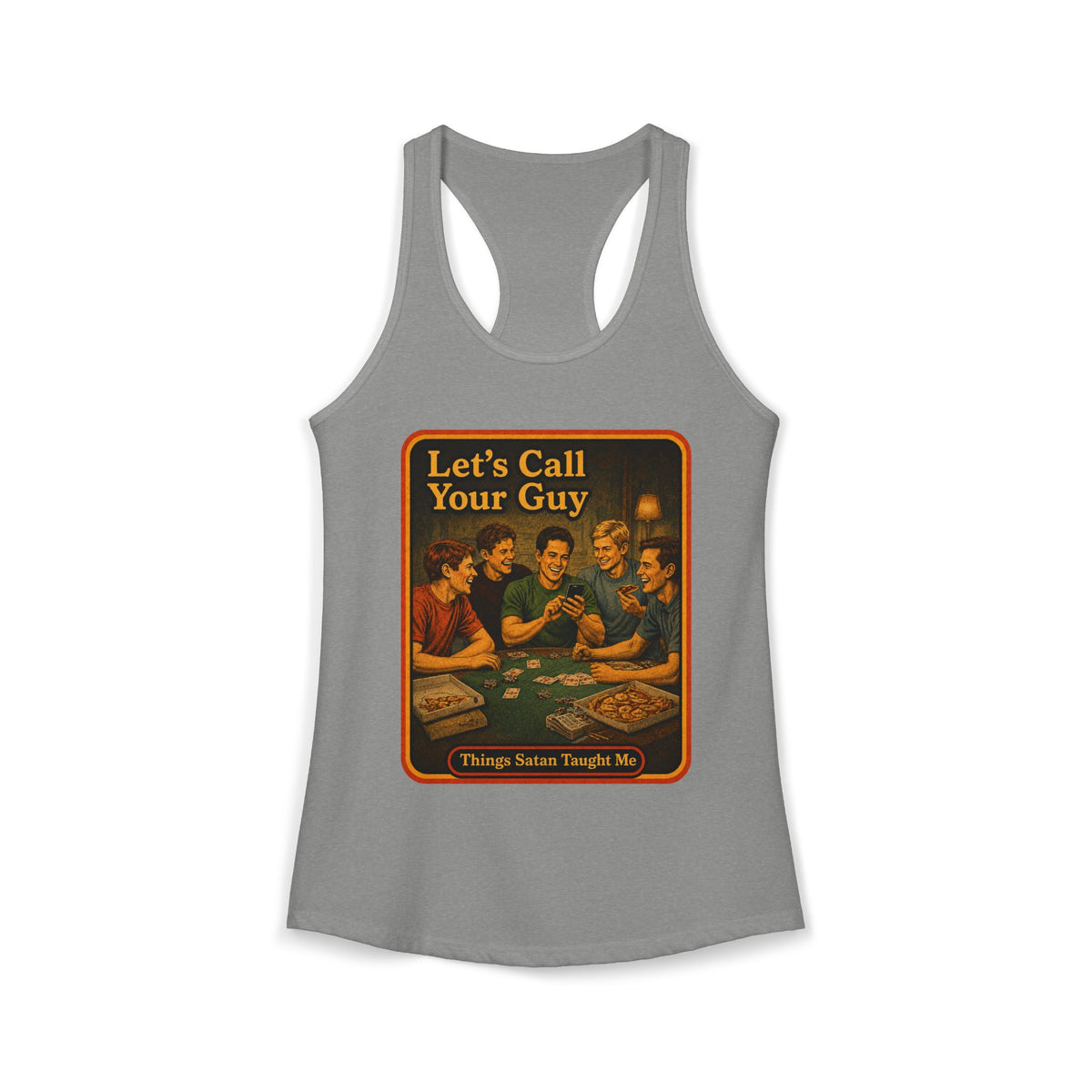 Let's Call Your Guy Racerback Tank in Heather Grey, front