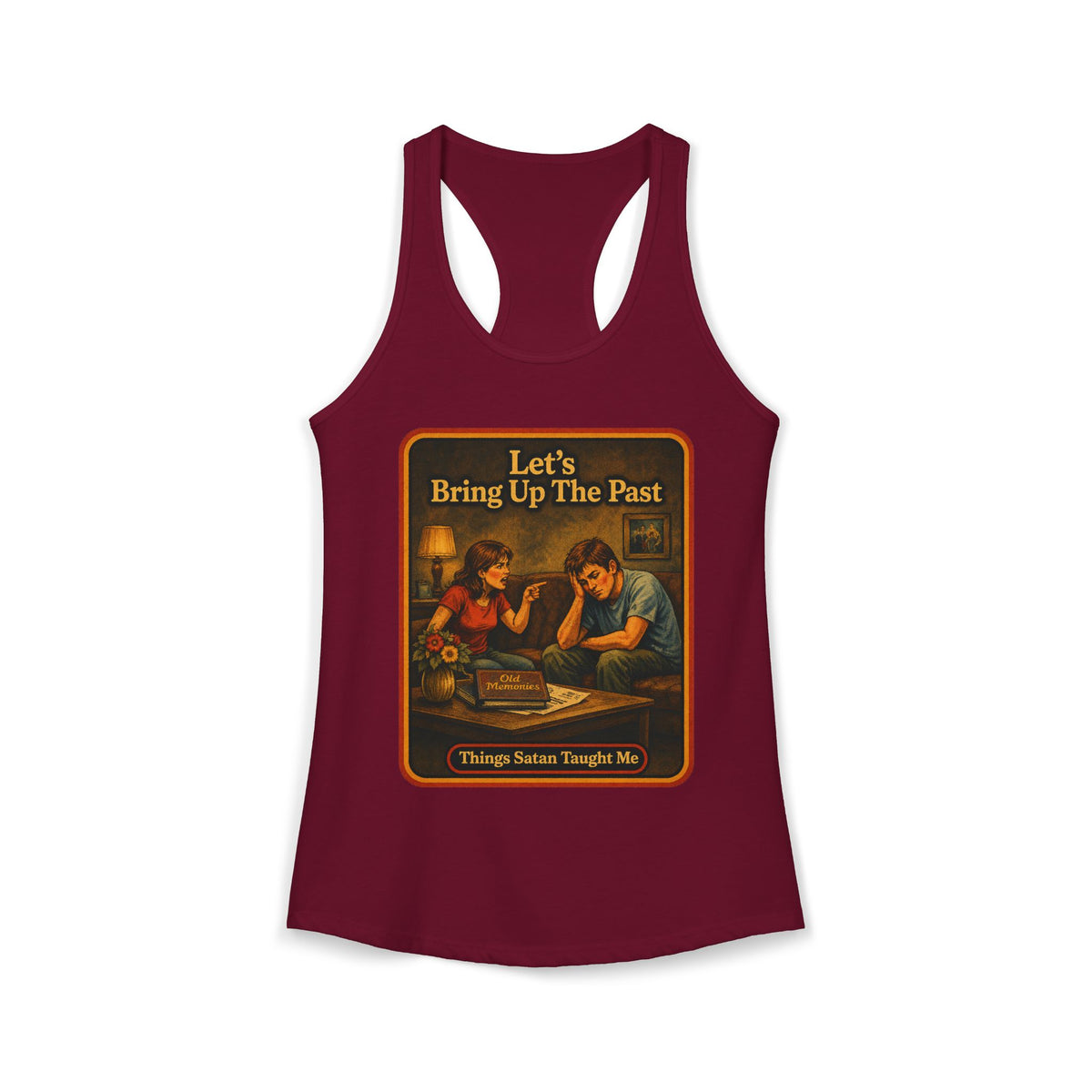 Let's Bring Up The Past Racerback Tank in Cardinal Red, front