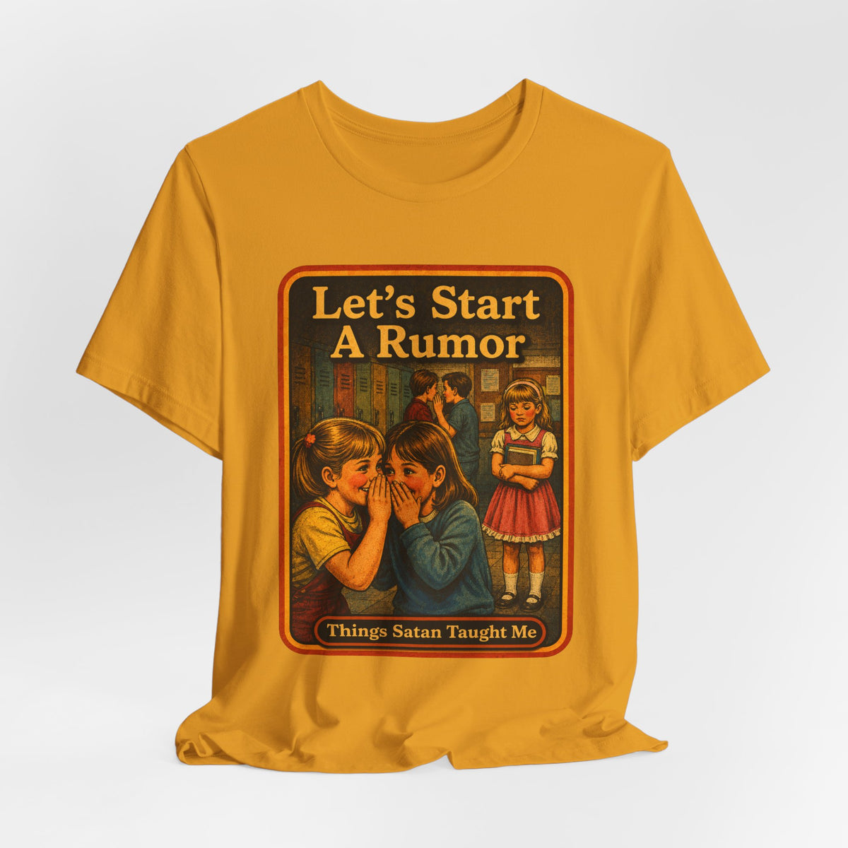 Let's Start A Rumor Unisex Tee in Mustard, view 4