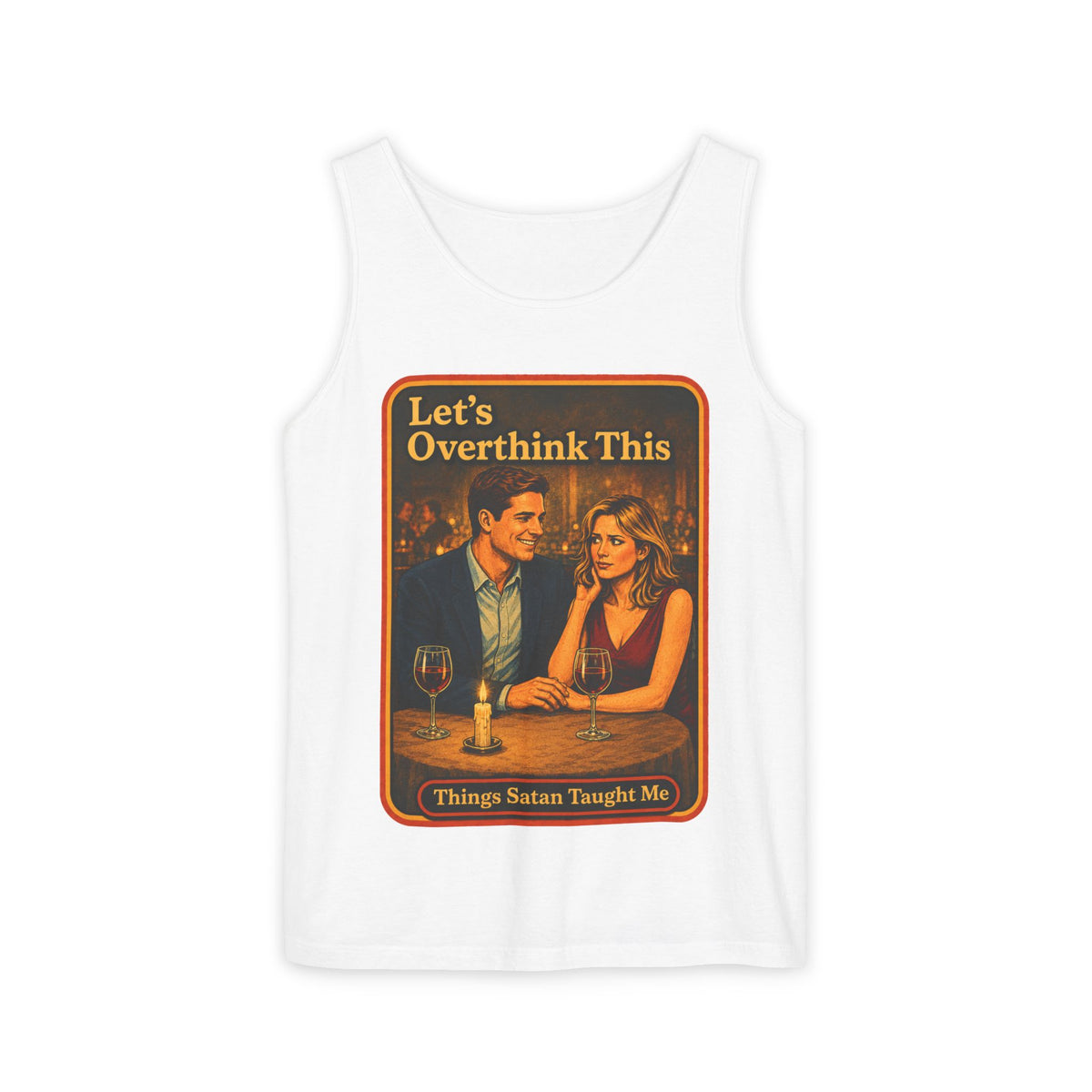 Let's Overthink This Wife Beater in White, front