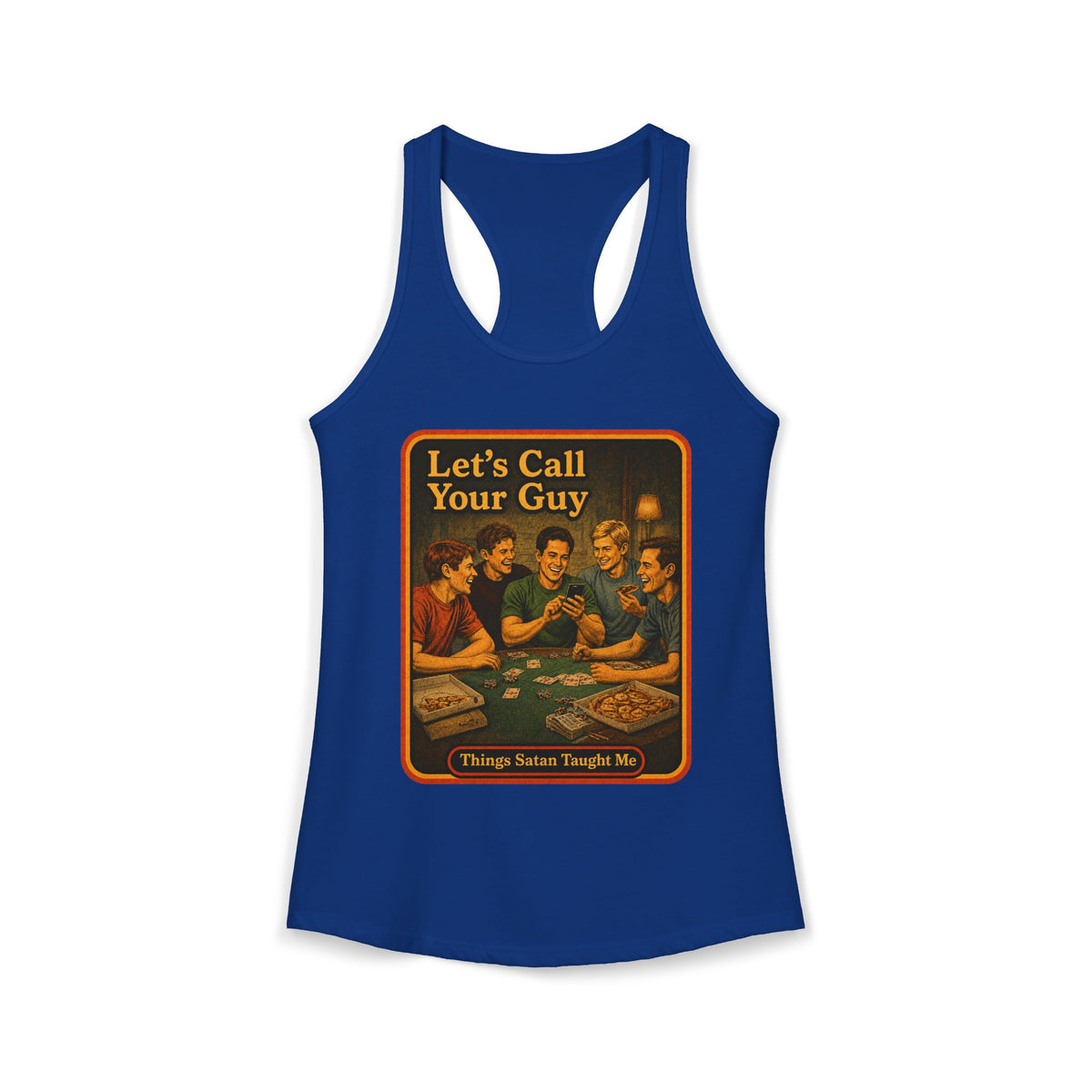 Let's Call Your Guy Racerback Tank in Royal, front