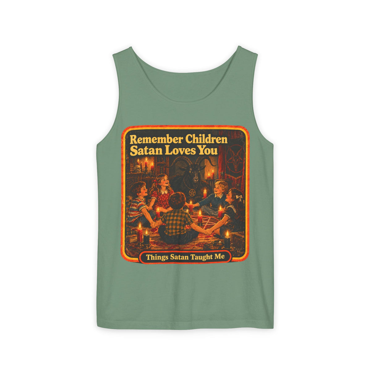 Remember Children Satan Loves You Men's Wife Beater | Things Satan Taught Me  in Light Green, front