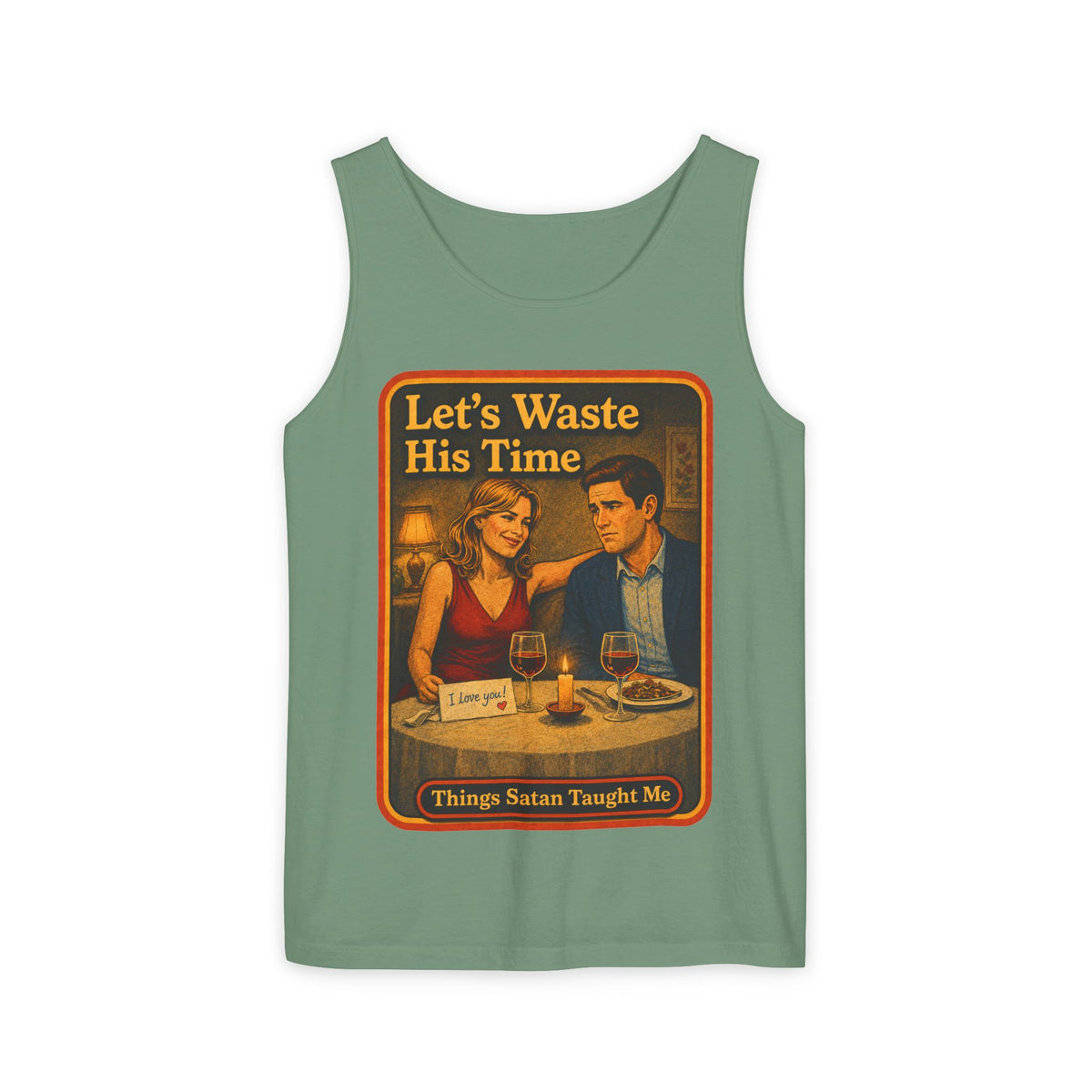 Let's Waste His Time Wife Beater in Light Green, front