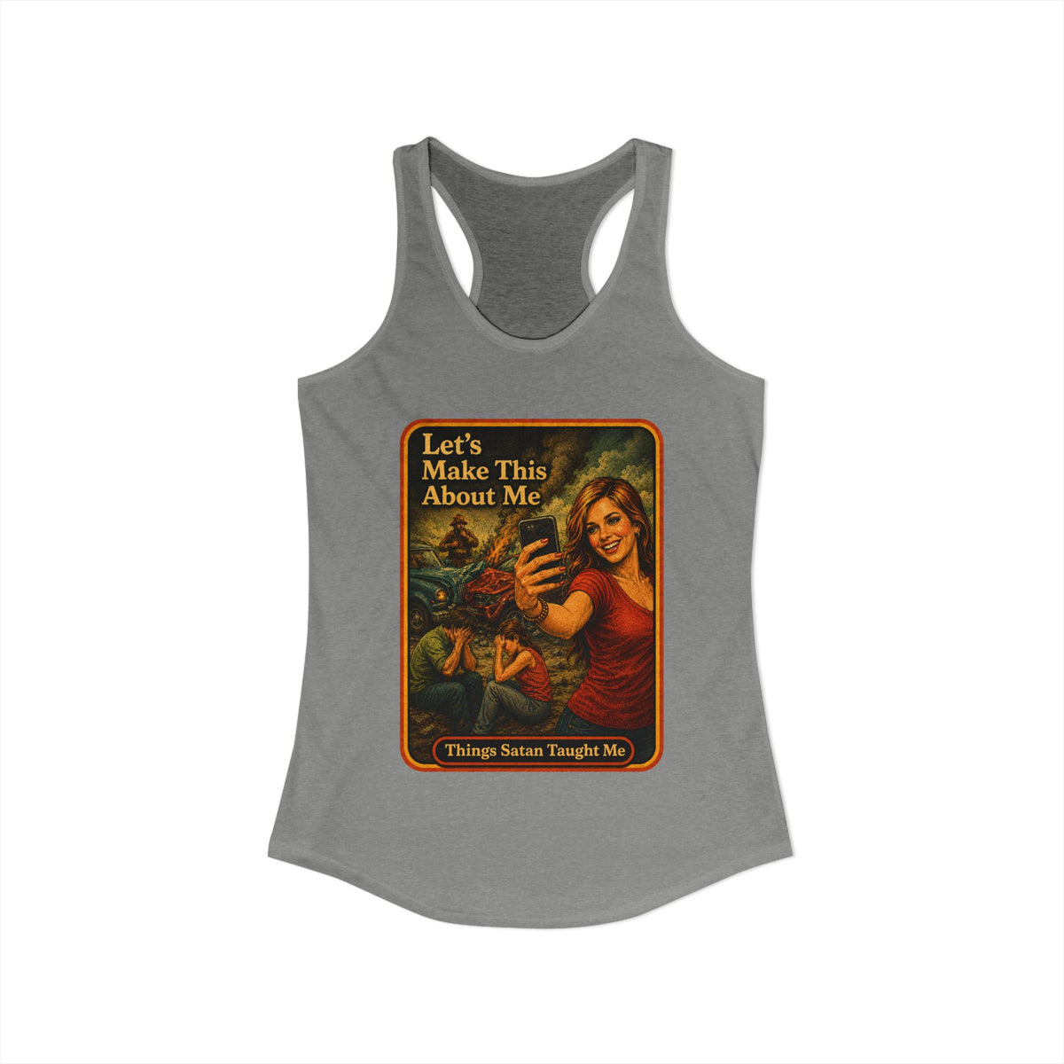 Let's Make This About Me Racerback Tank in Heather Grey, view 2
