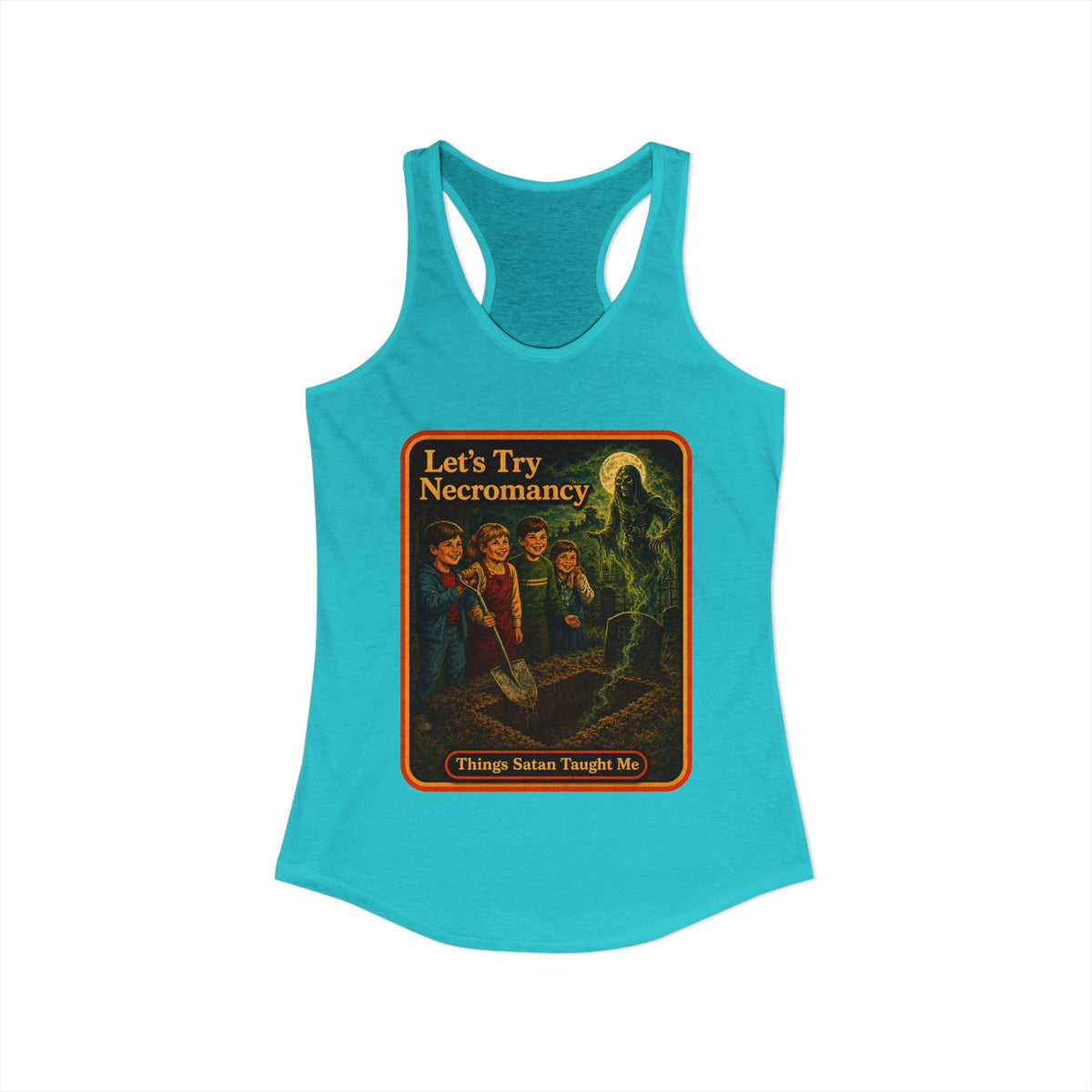 Let's Try Necromancy Racerback Tank in Tahiti Blue, view 2
