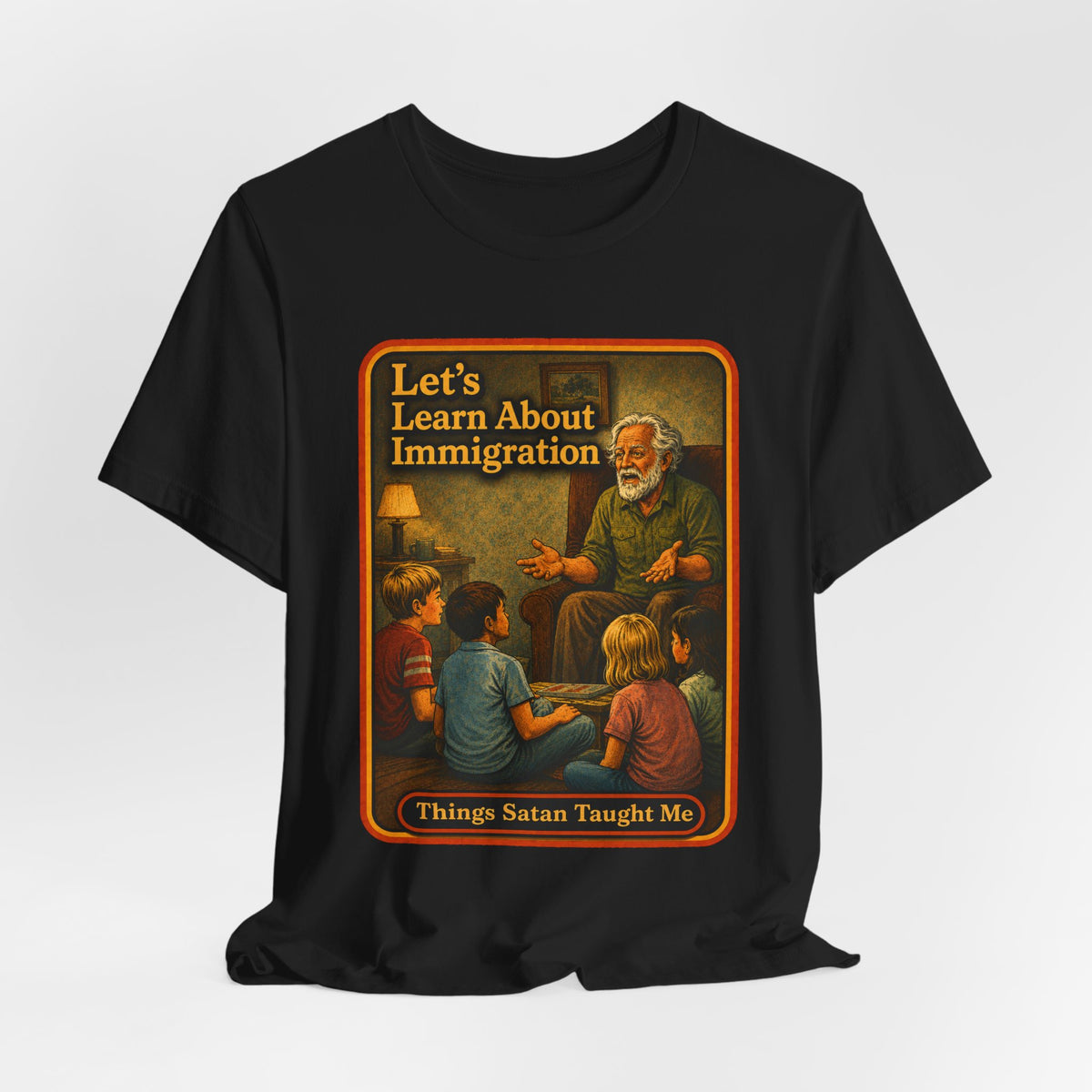 Let's Learn About Immigration Unisex Tee in Black, view 4