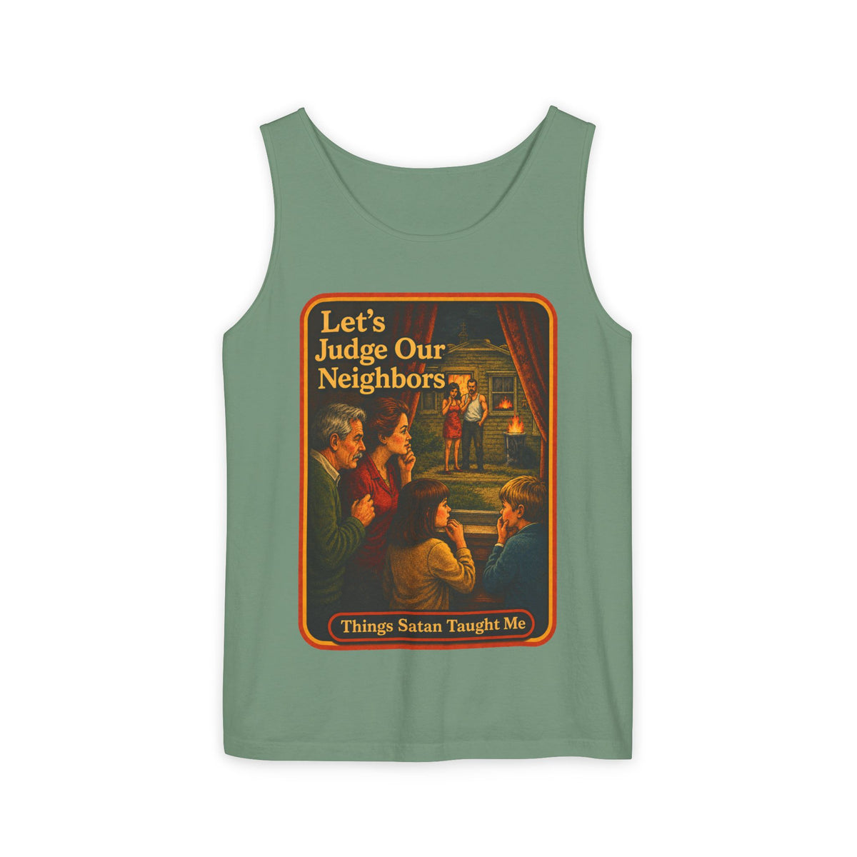 Let's Judge Our Neighbors Wife Beater in Light Green, front