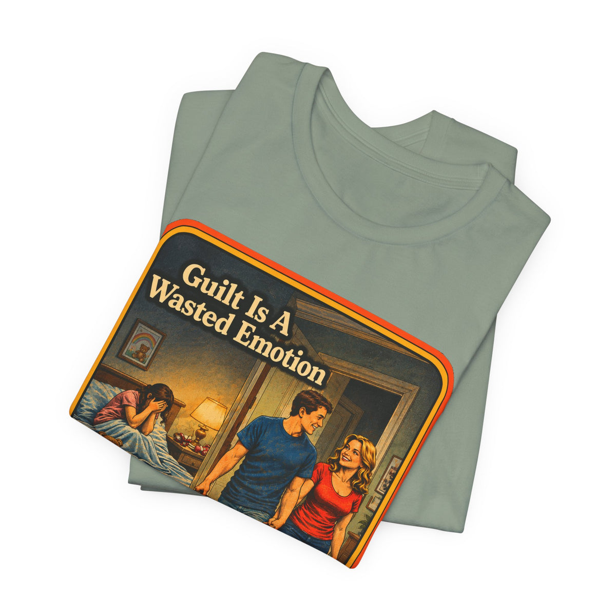 Guilt Is A Wasted Emotion Unisex Tee in Sage, view 3