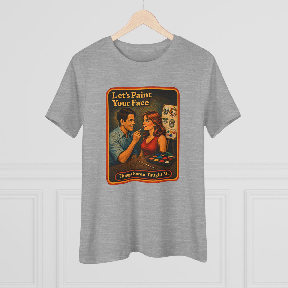 Let's Paint Your Face Women's Tee in Athletic Heather, view 4