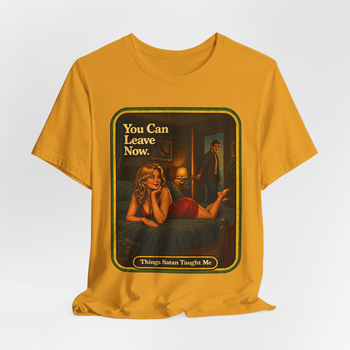 You Can Leave Now Unisex Tee in Mustard, view 4