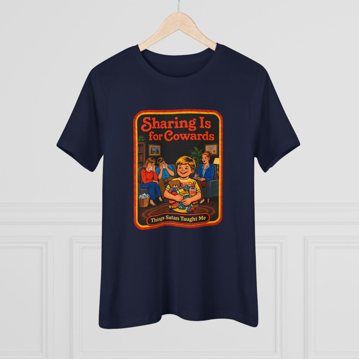 Sharing Is For Cowards Women's Tee in Navy, view 4