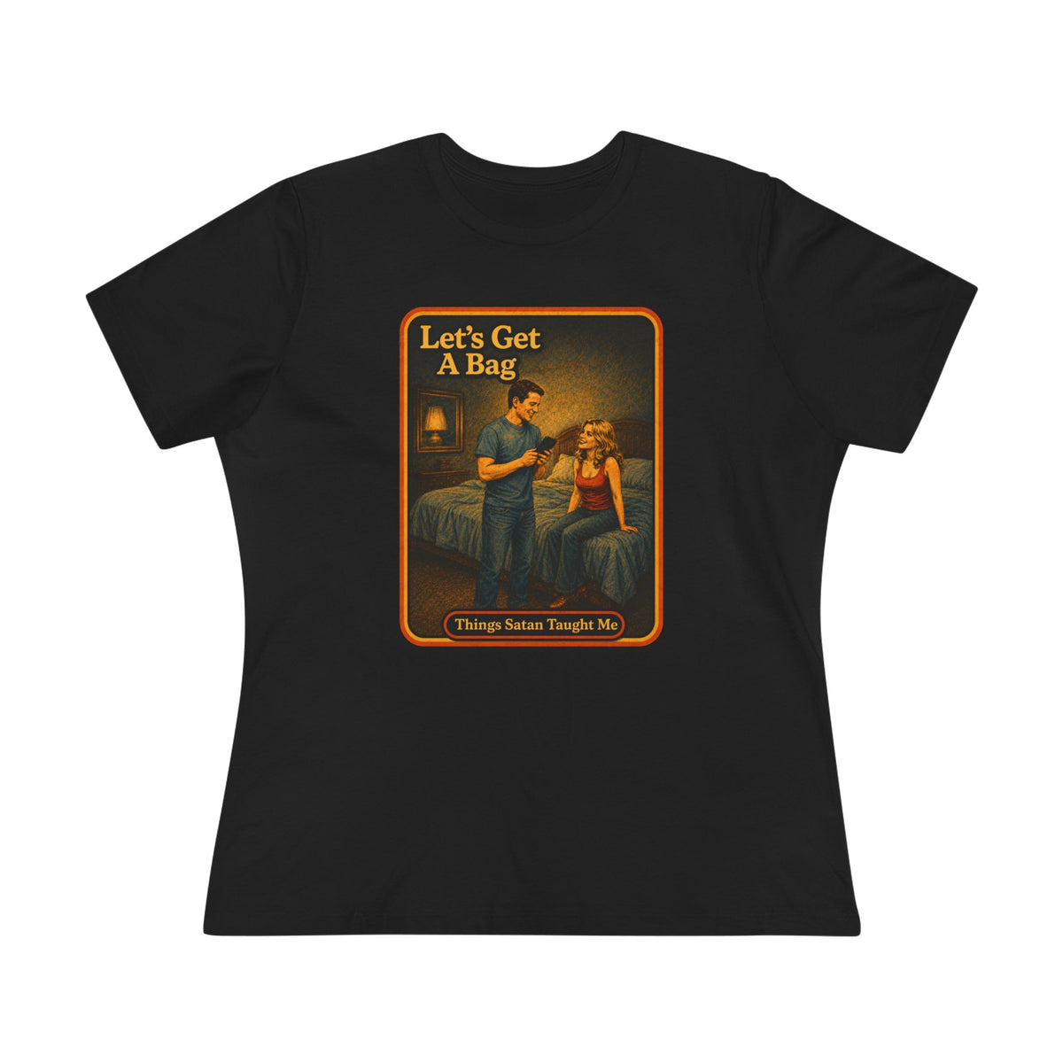 Let's Get A Bag Women's Tee in Black, front