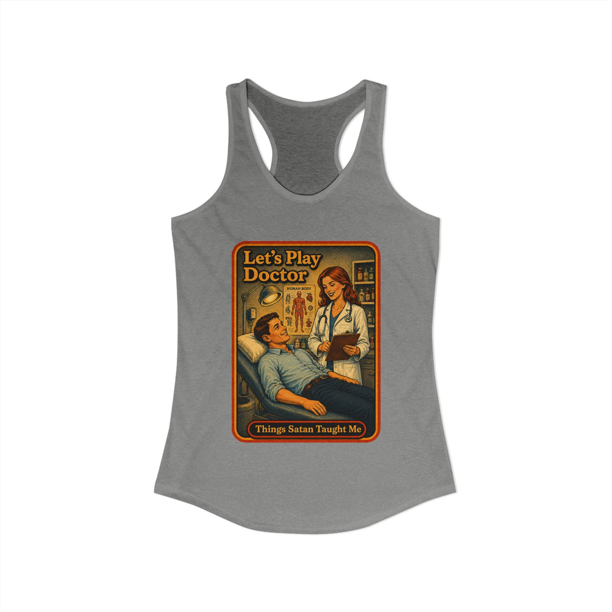 Let's Play Doctor Racerback Tank in Heather Grey, view 2