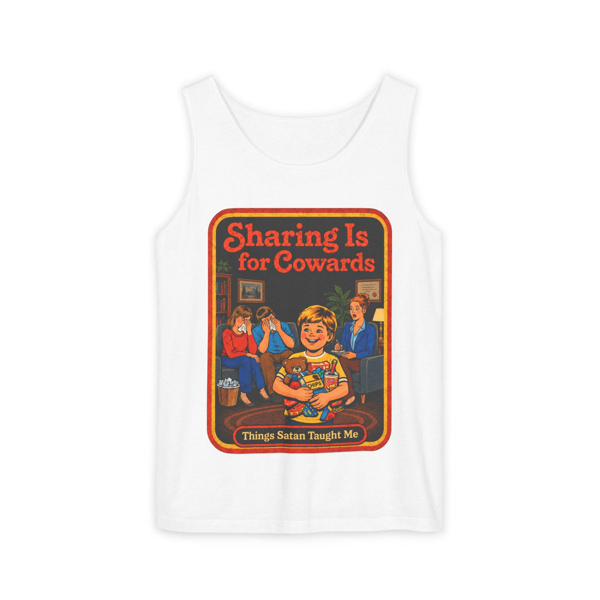 Sharing Is For Cowards Wife Beater in White, front