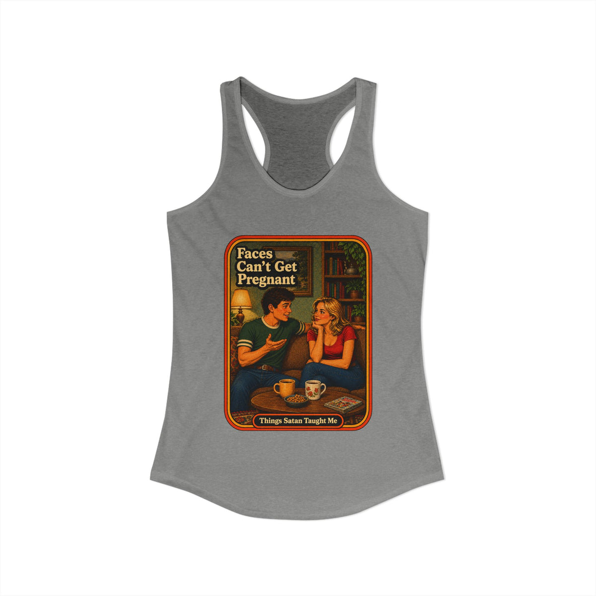 Faces Can't Get Pregnant Racerback Tank in Heather Grey, view 2