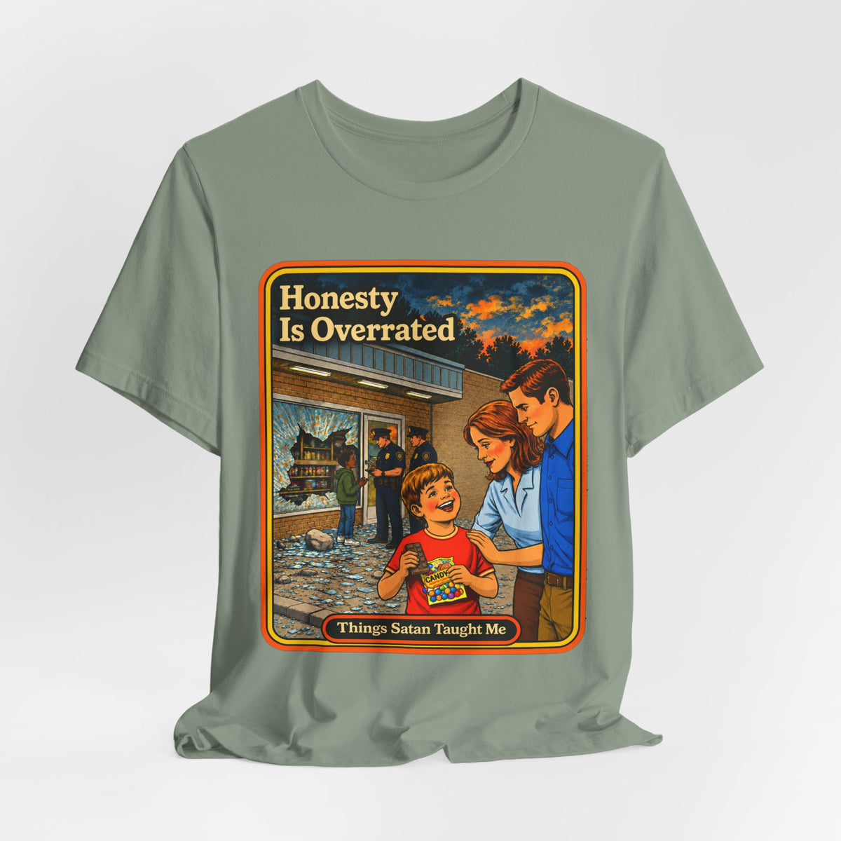 Honesty Is Overrated Unisex Tee in Sage, view 4