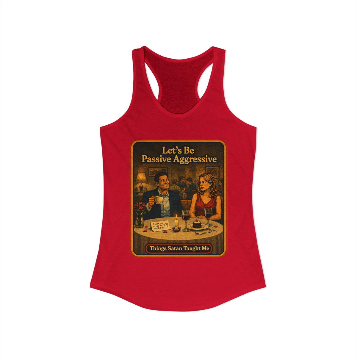 Let's Be Passive Aggressive Racerback Tank in Red, view 2