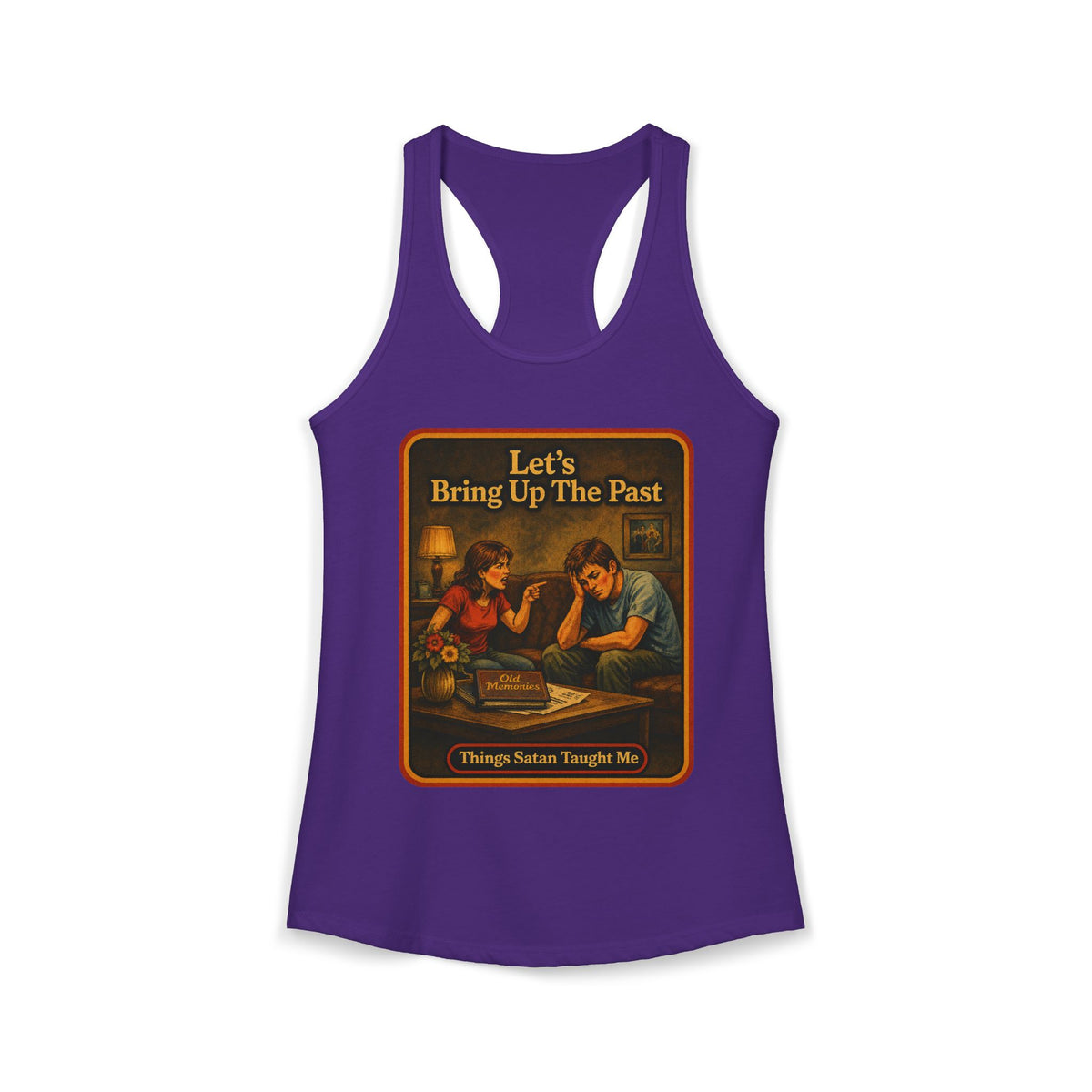 Let's Bring Up The Past Racerback Tank in Purple Rush, front