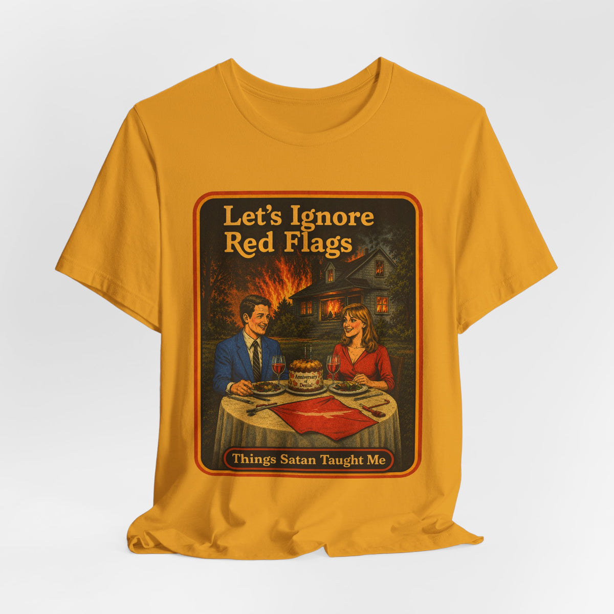 Let's Ignore Red Flags Unisex Tee in Mustard, view 4