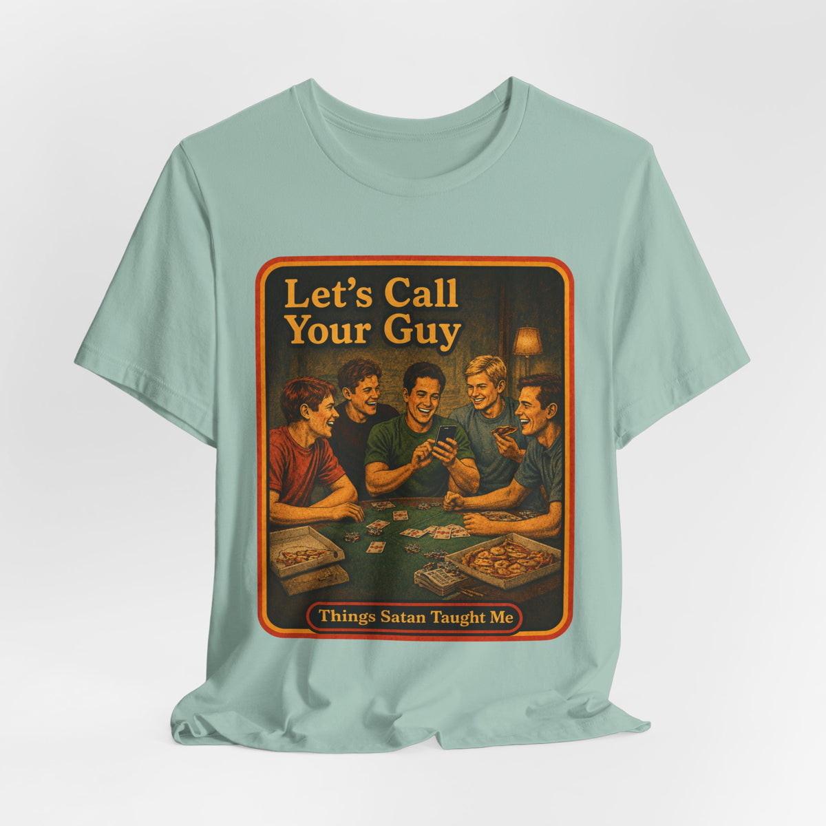 Let's Call Your Guy Unisex Tee in Dusty Blue, view 4