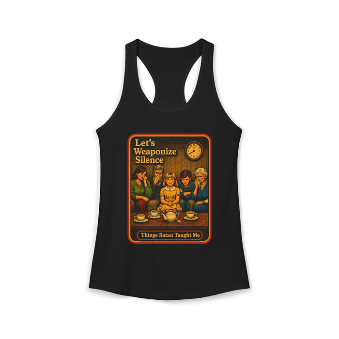 Let's Weaponize Silence Racerback Tank in black