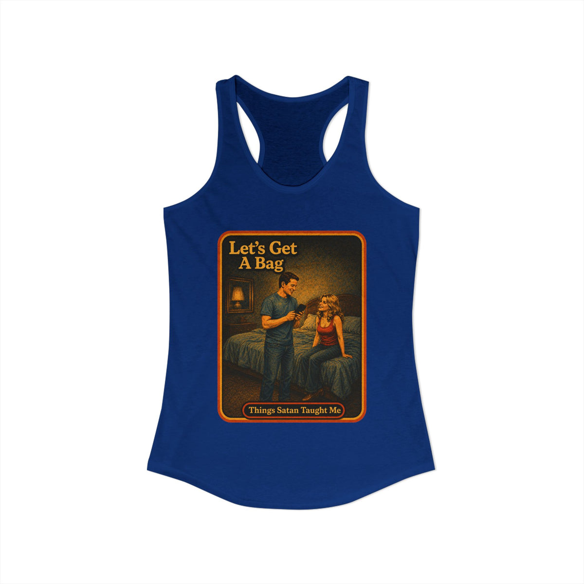 Let's Get A Bag Racerback Tank in Royal, view 2
