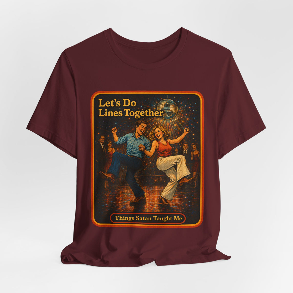 Let's Do Lines Together Unisex Tee in Maroon, view 4