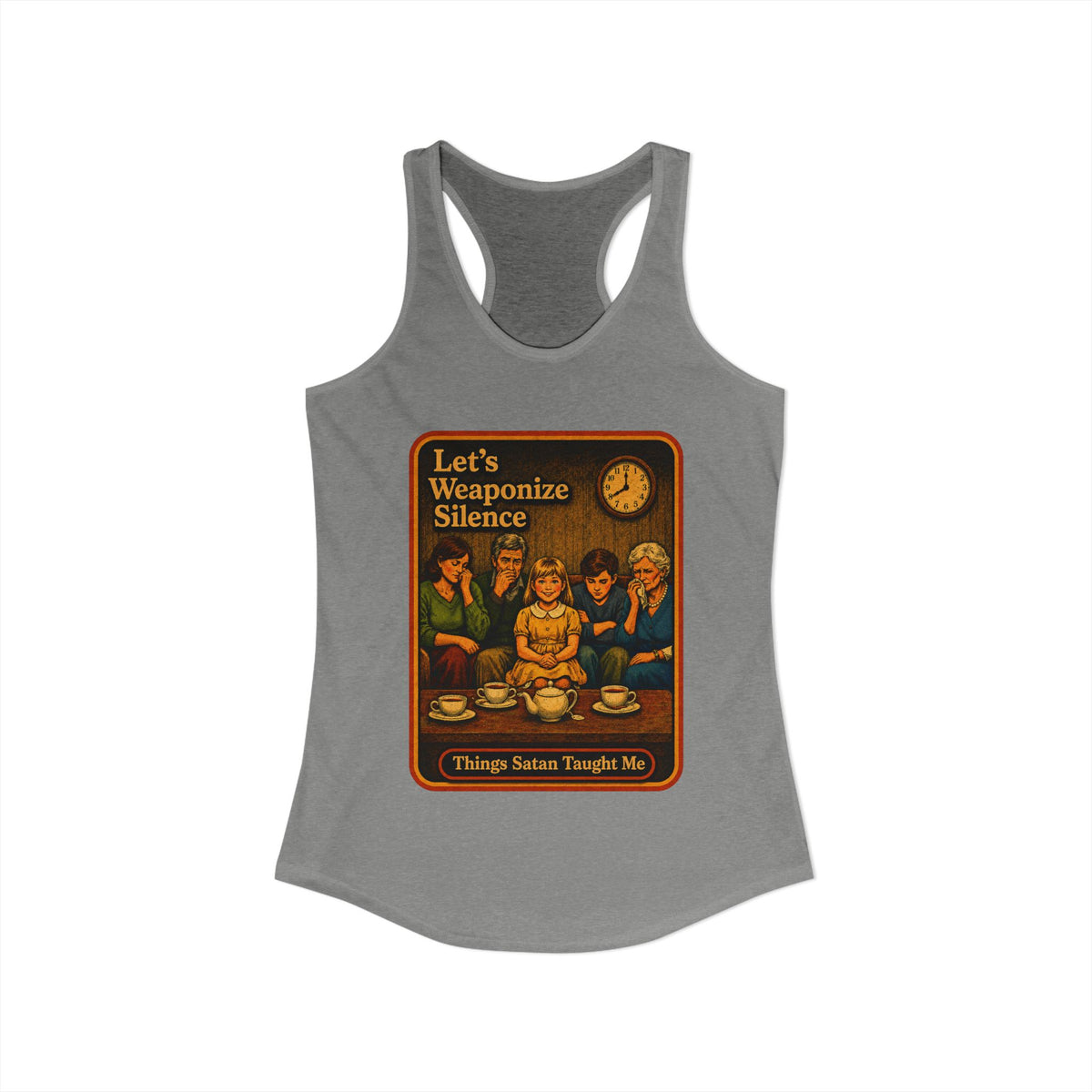 Let's Weaponize Silence Racerback Tank in Heather Grey, view 2