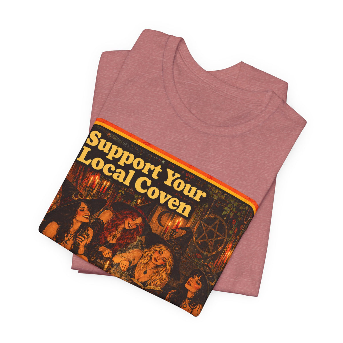 Support Your Local Coven Unisex Tee in Heather Mauve, view 3