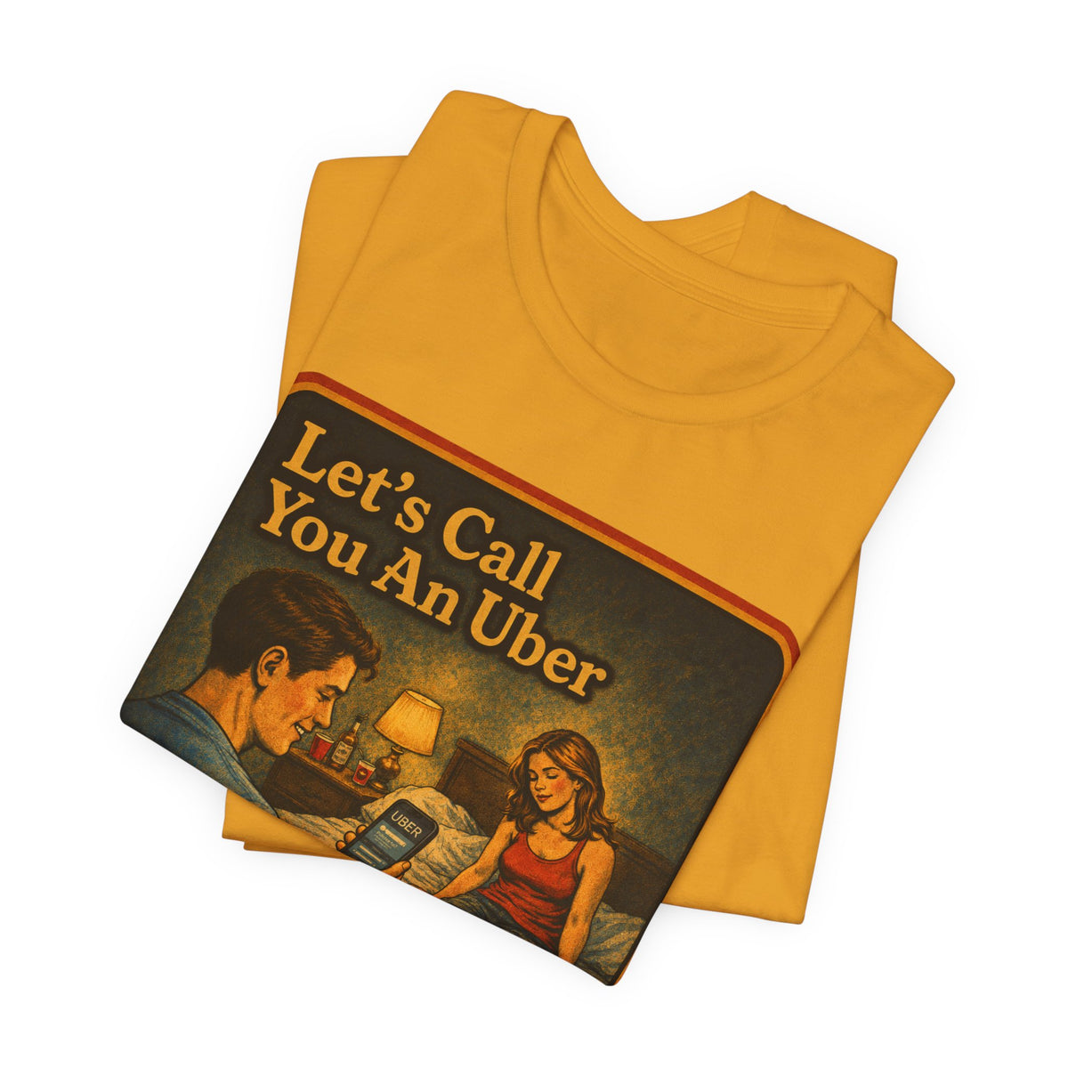 Let's Call You An Uber Unisex Tee in Mustard, view 3