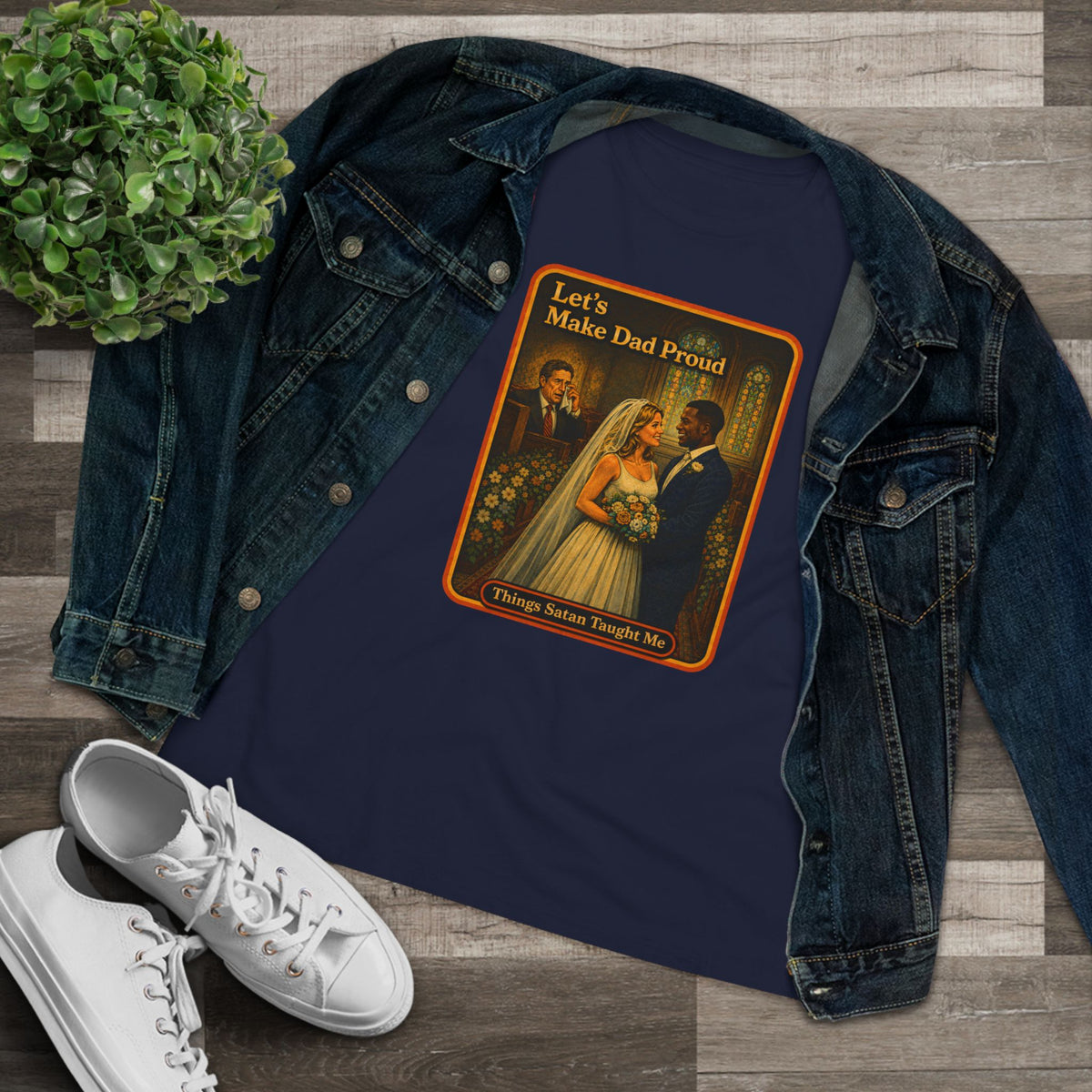 Let's Make Dad Proud No. 2 Women's Tee in Navy, view 3