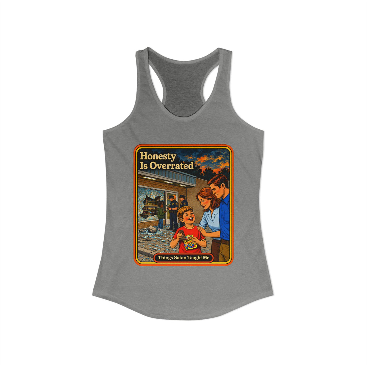 Honesty Is Overrated Racerback Tank in Heather Grey, view 2