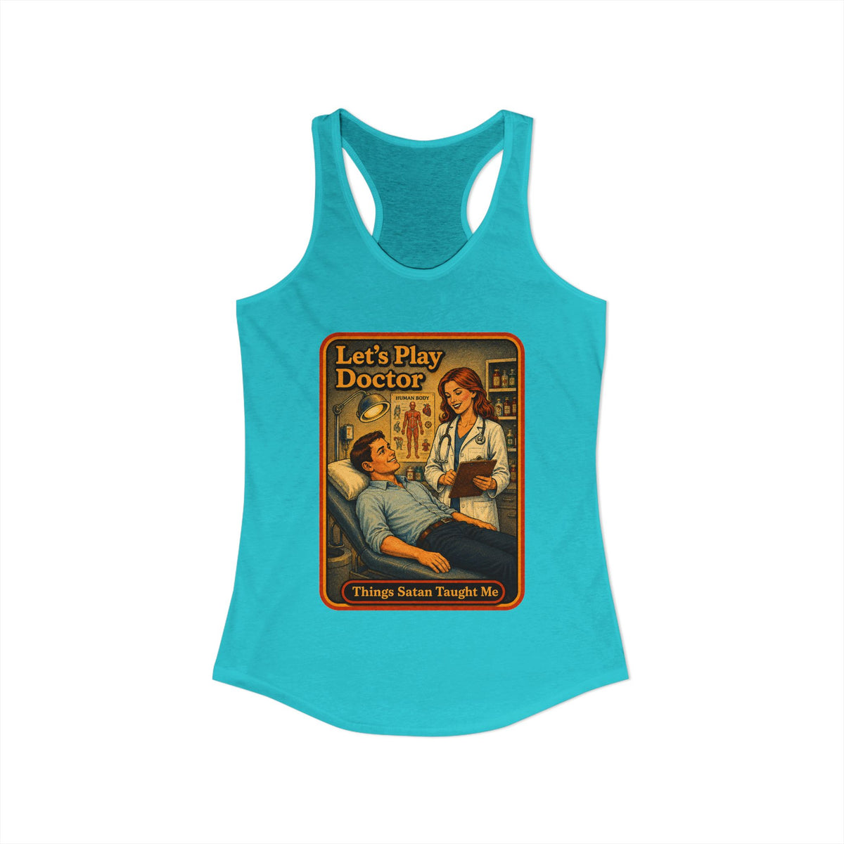 Let's Play Doctor Racerback Tank in Tahiti Blue, view 2
